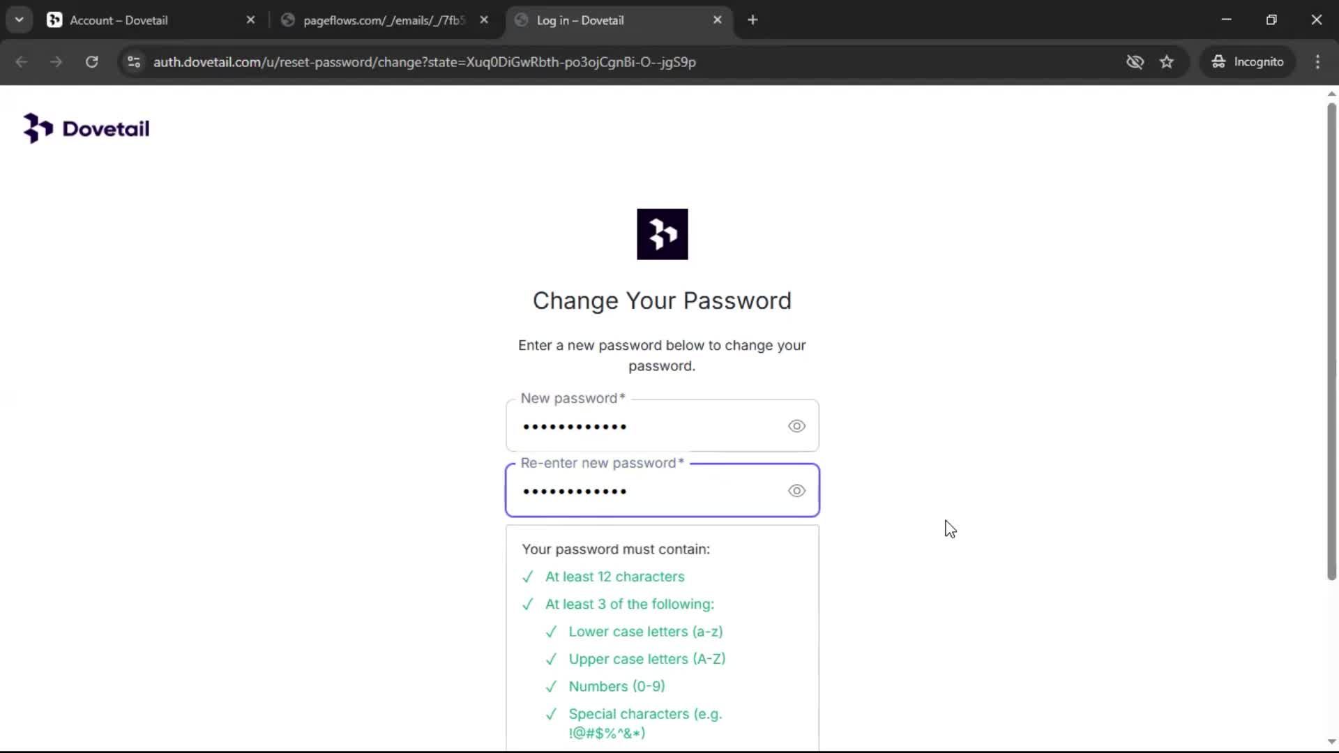 Changing password screenshot