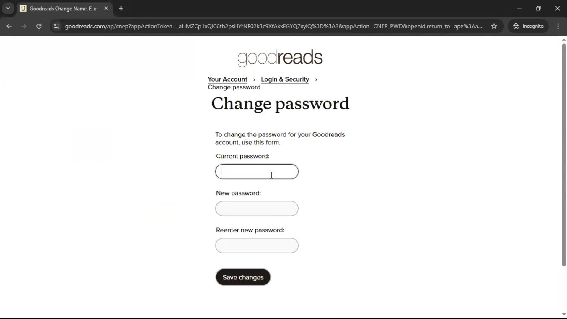 Changing password screenshot
