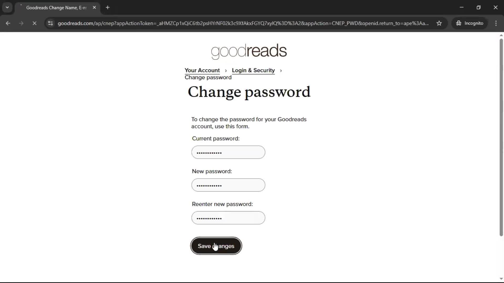 Changing password screenshot