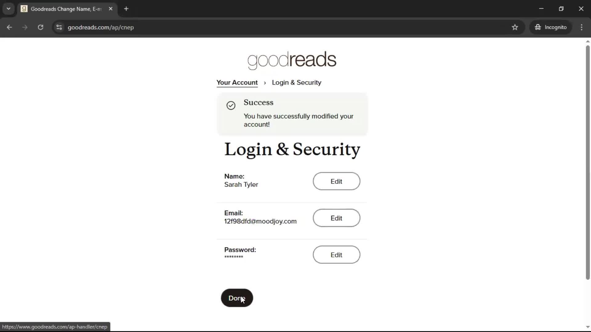 Changing password screenshot