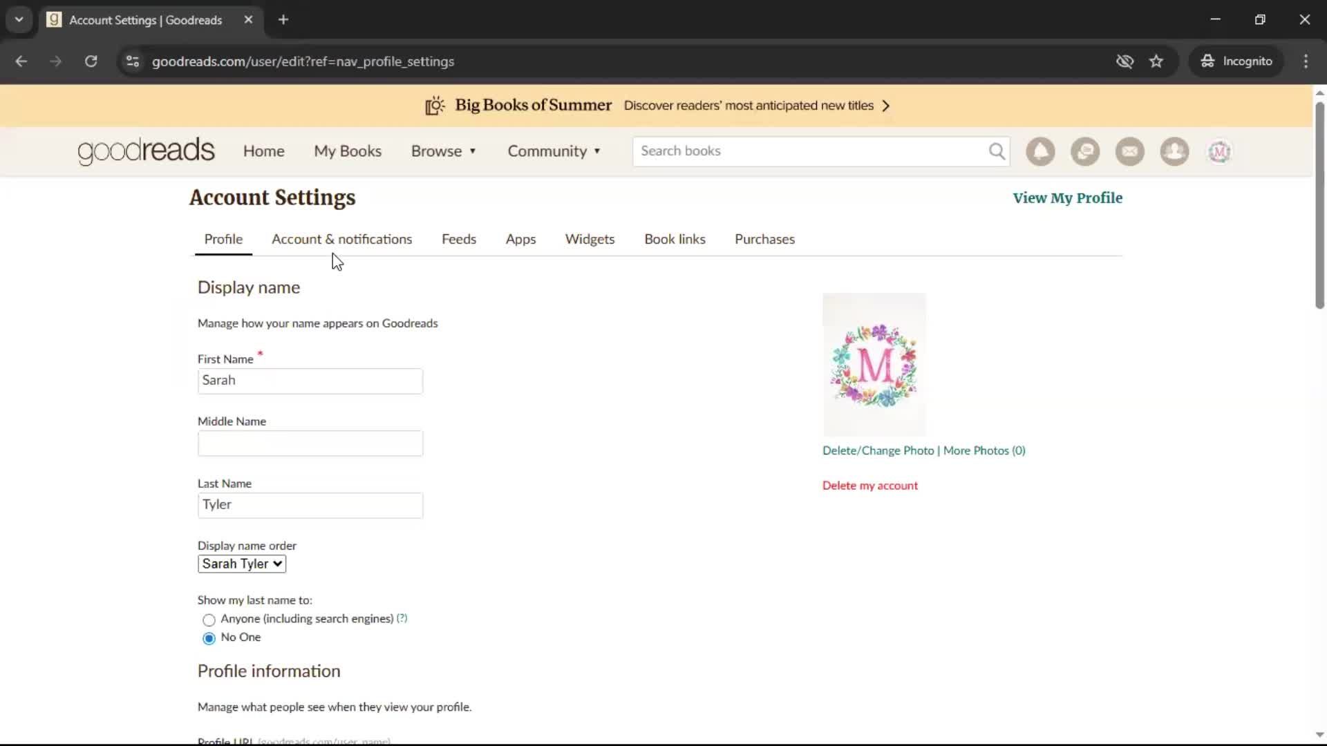 Changing password screenshot