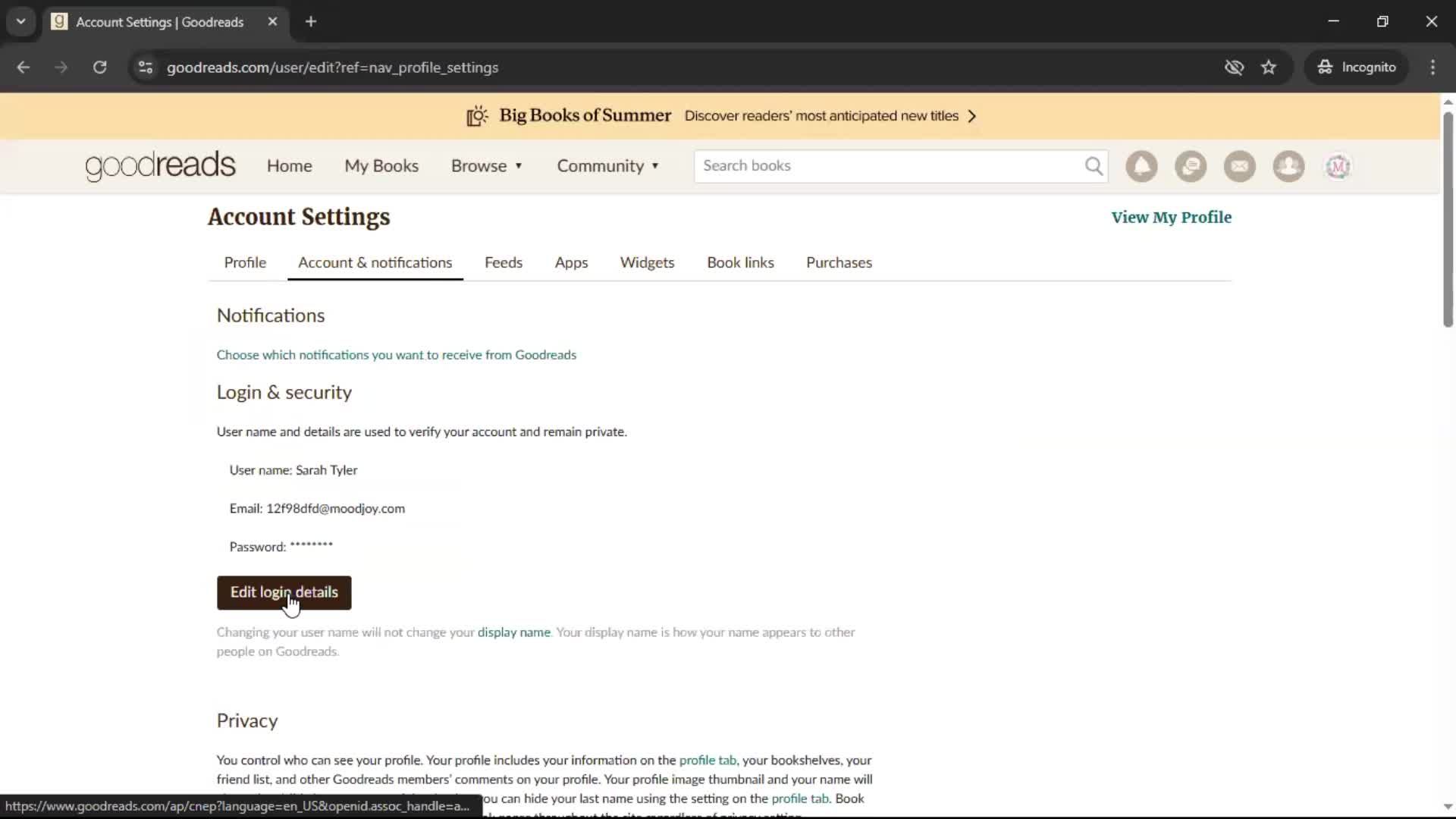Changing password screenshot