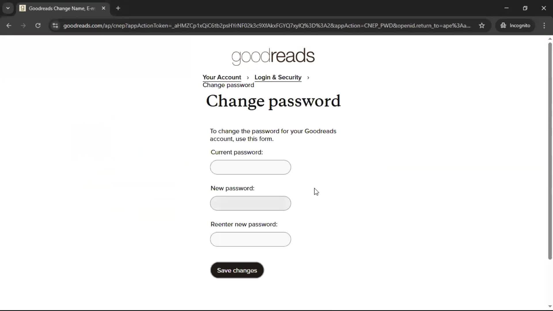 Changing password screenshot