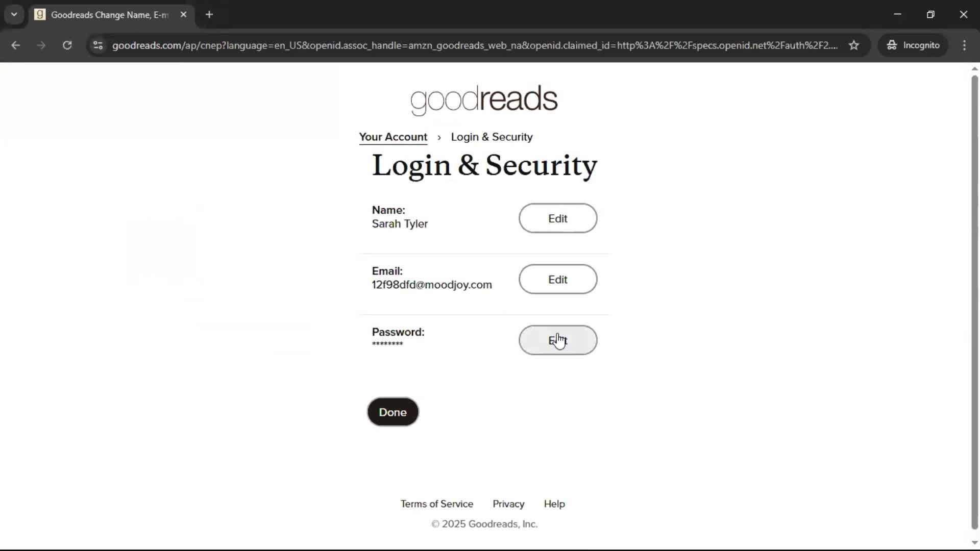 Changing password screenshot
