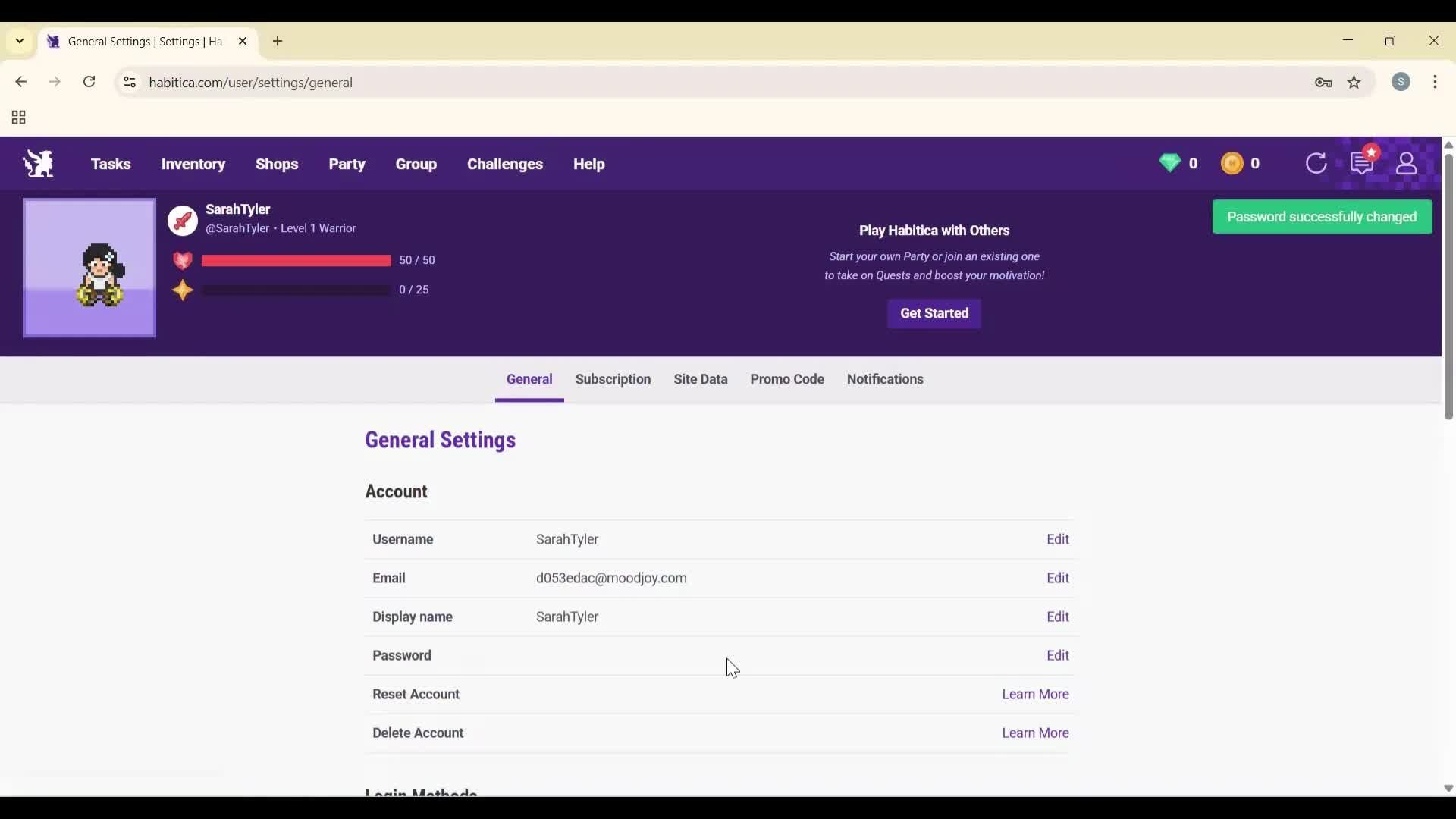 Changing password screenshot