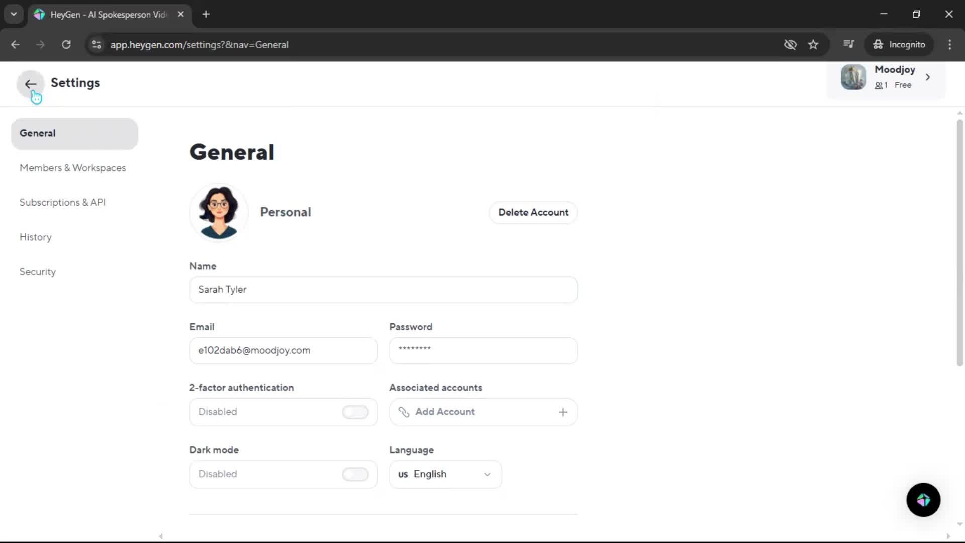 Changing password screenshot