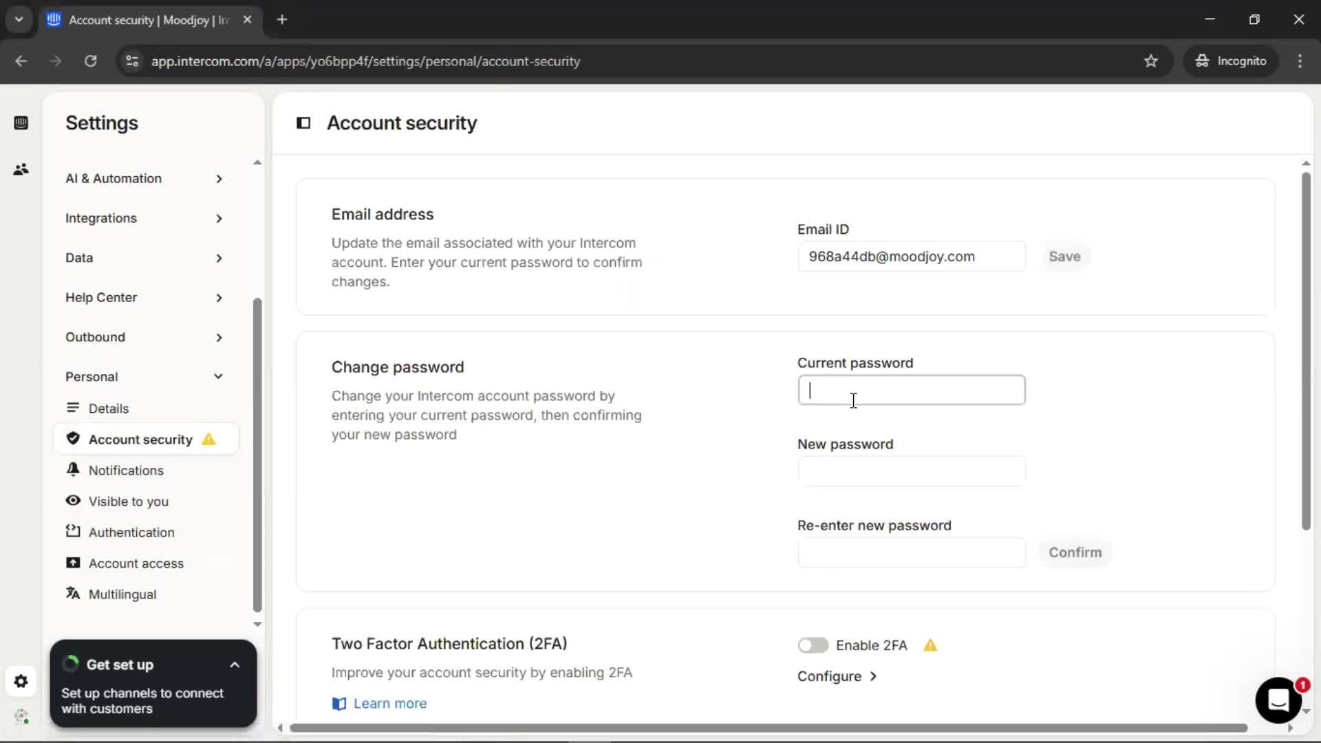 Changing password screenshot