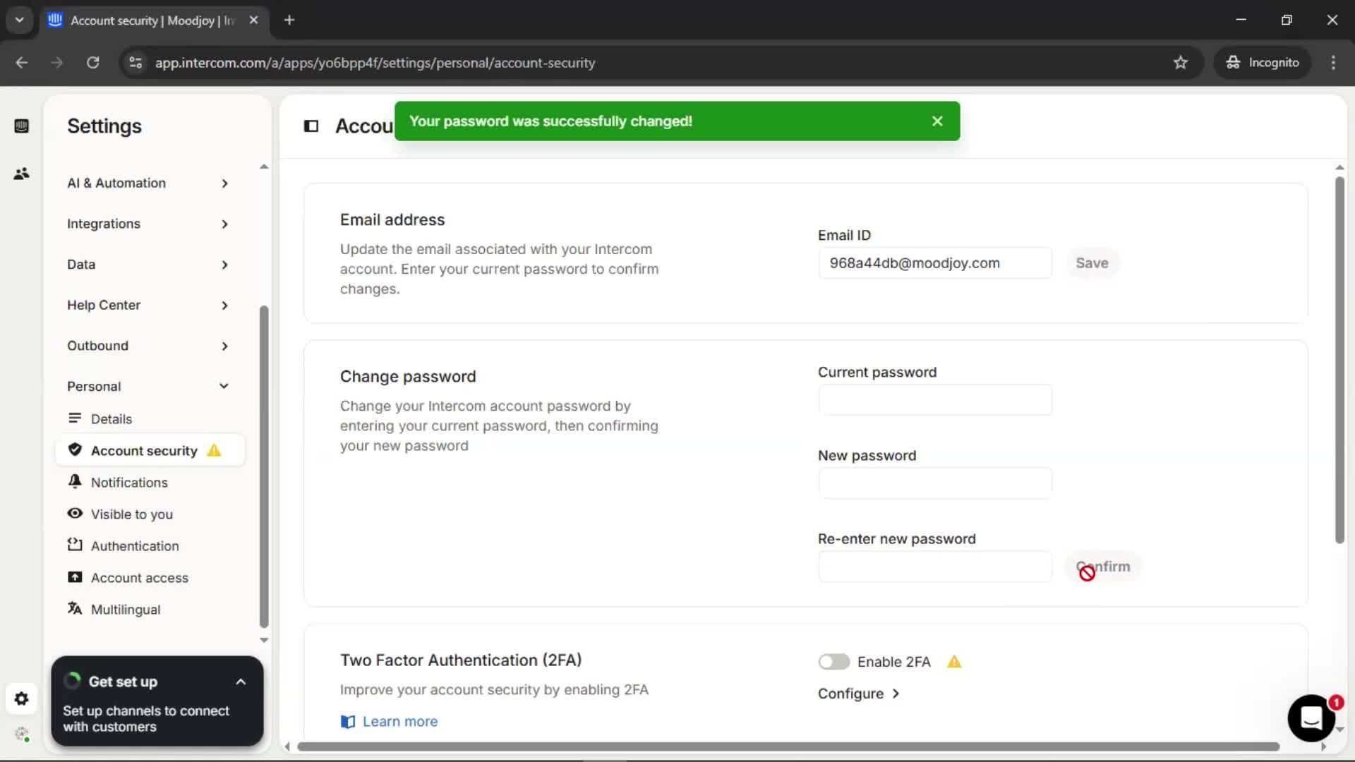 Changing password screenshot