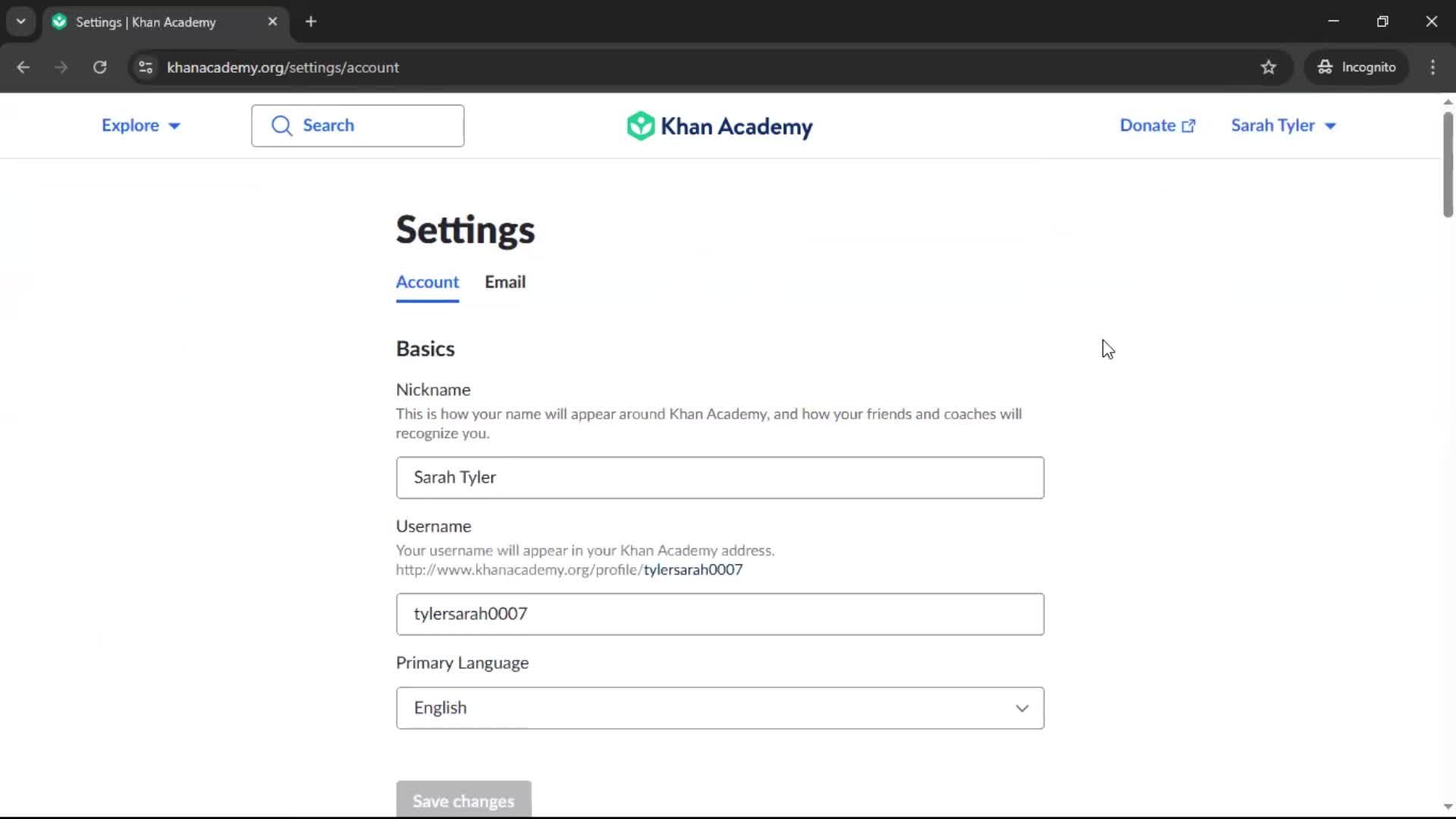 Changing password screenshot