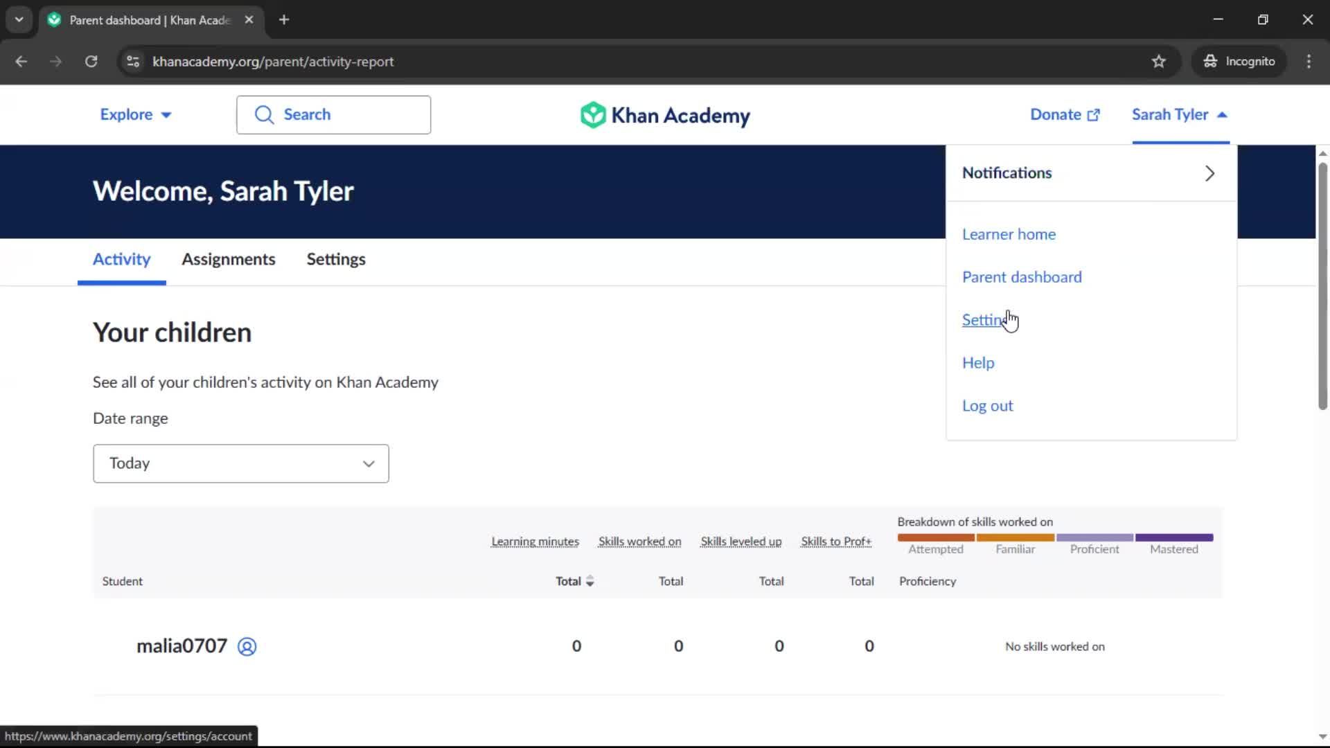 Changing password screenshot