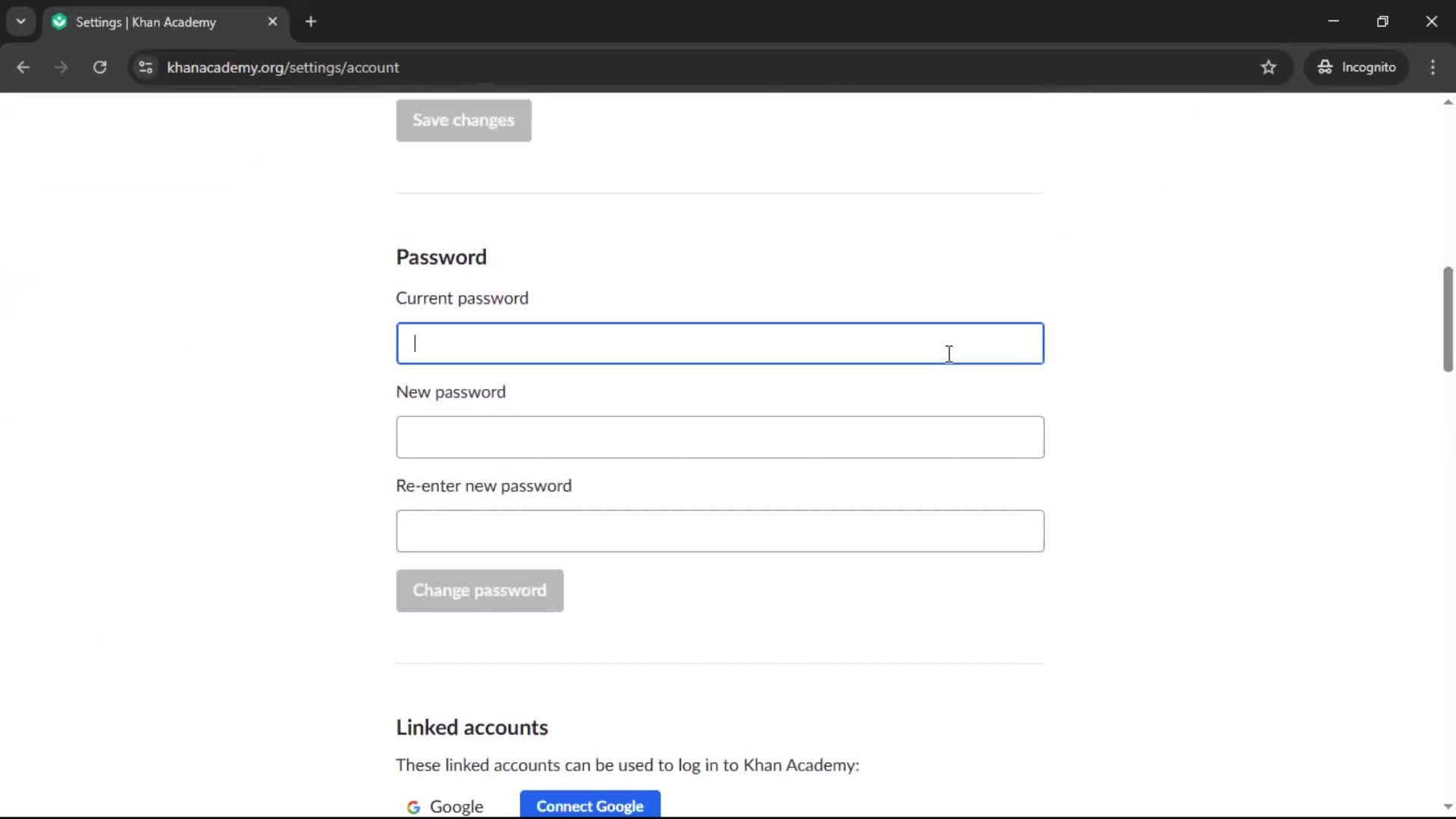 Changing password screenshot