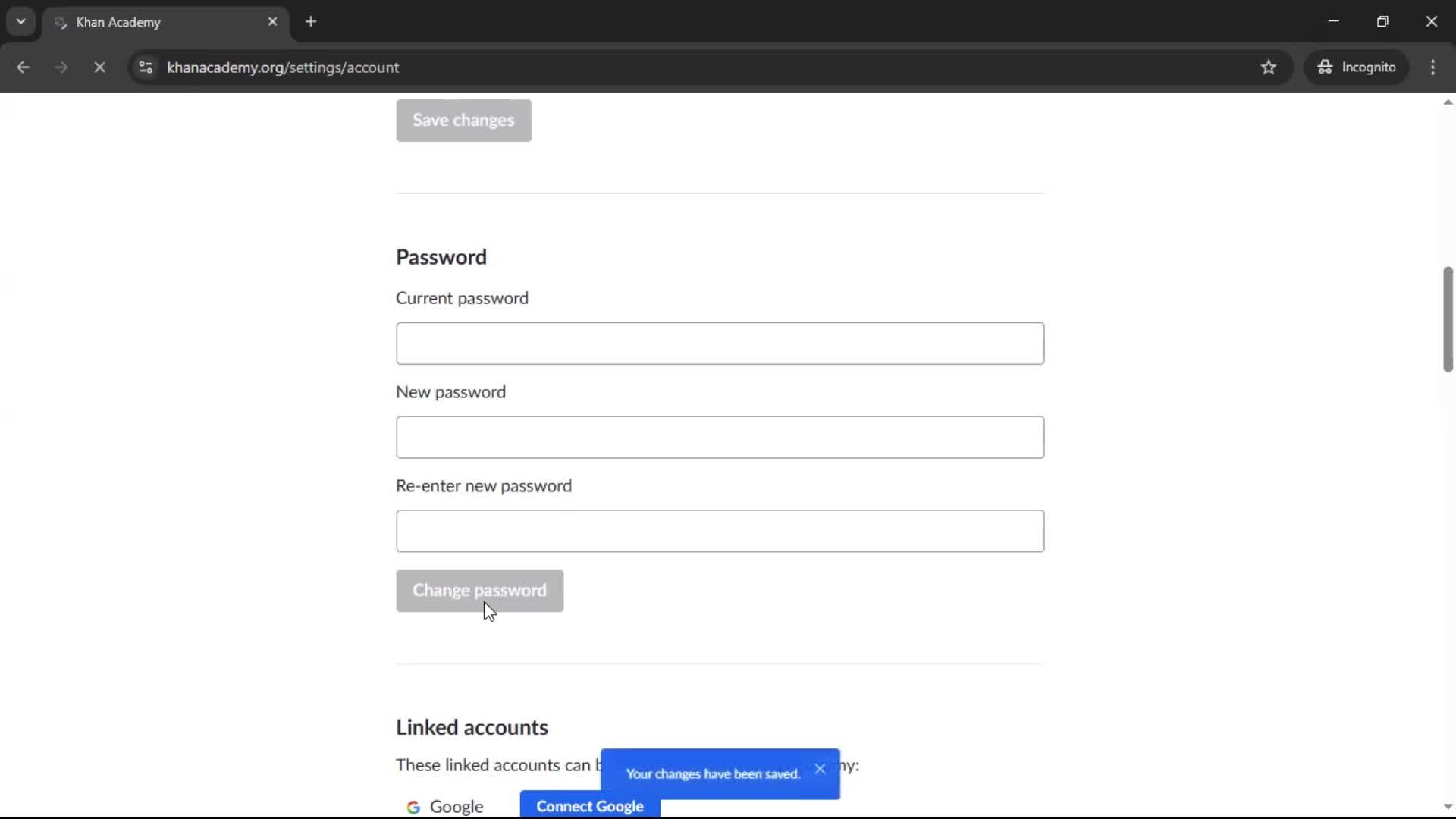 Changing password screenshot