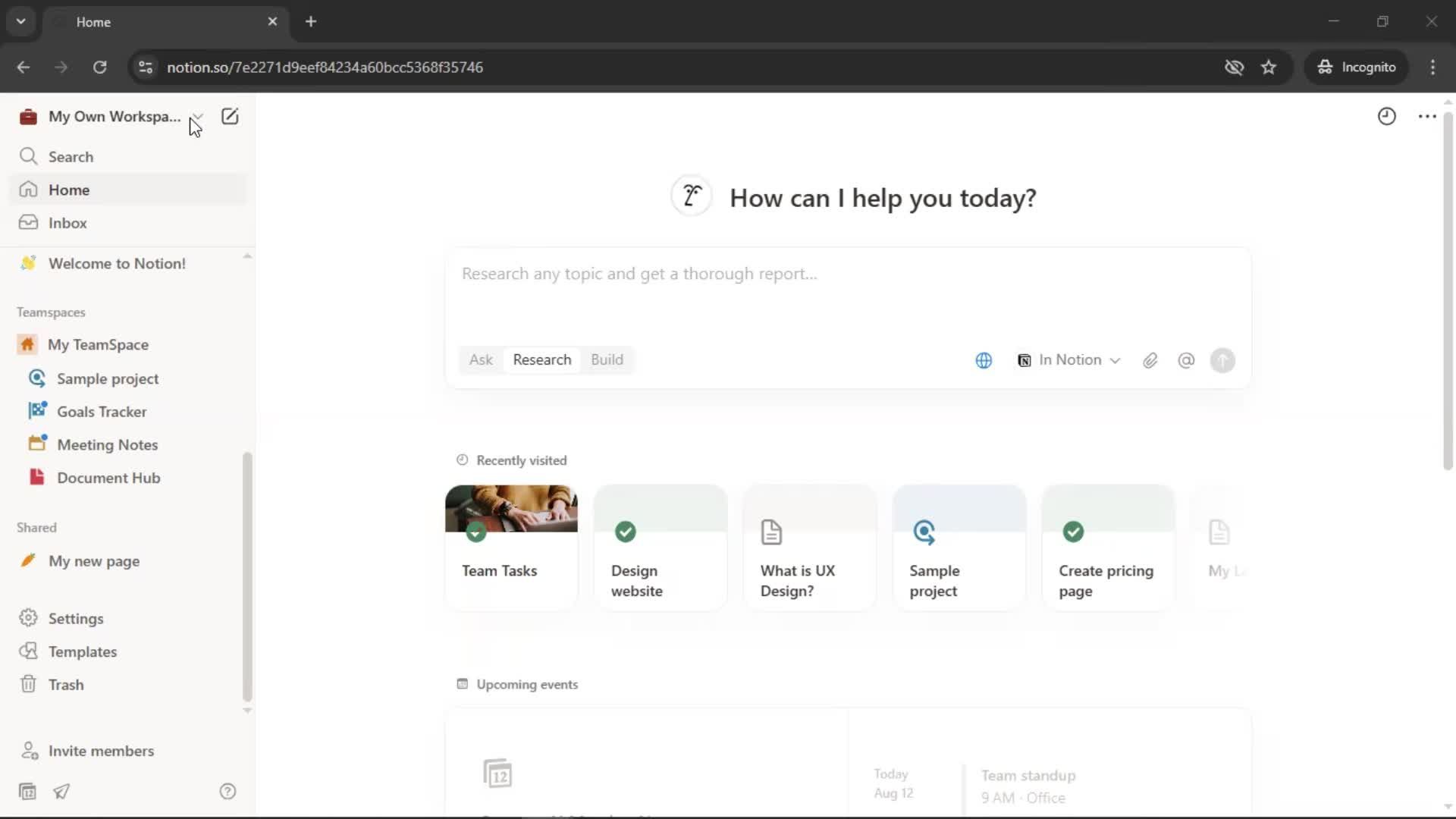 Changing password screenshot