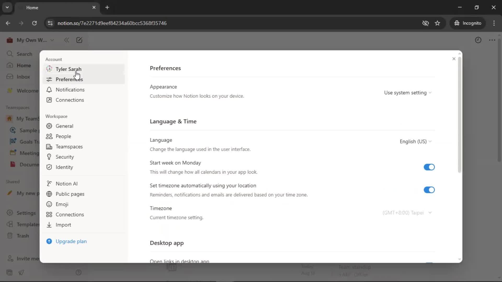Changing password screenshot