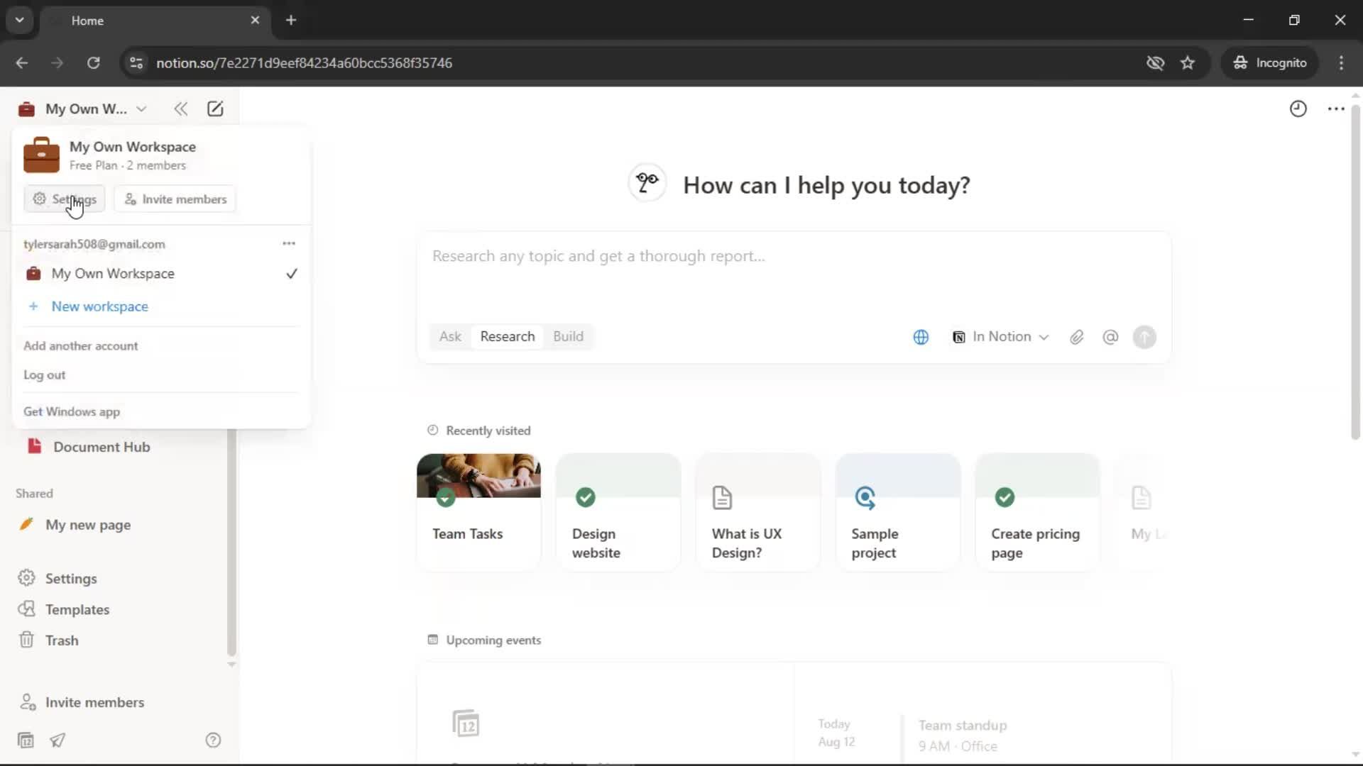 Changing password screenshot