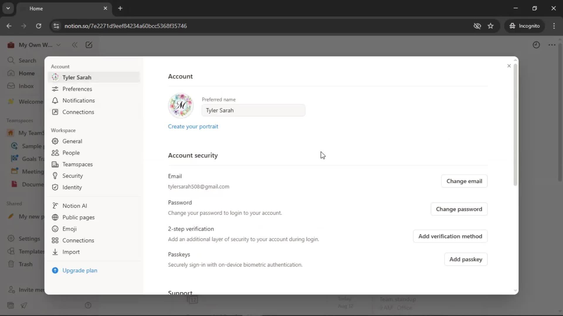 Changing password screenshot