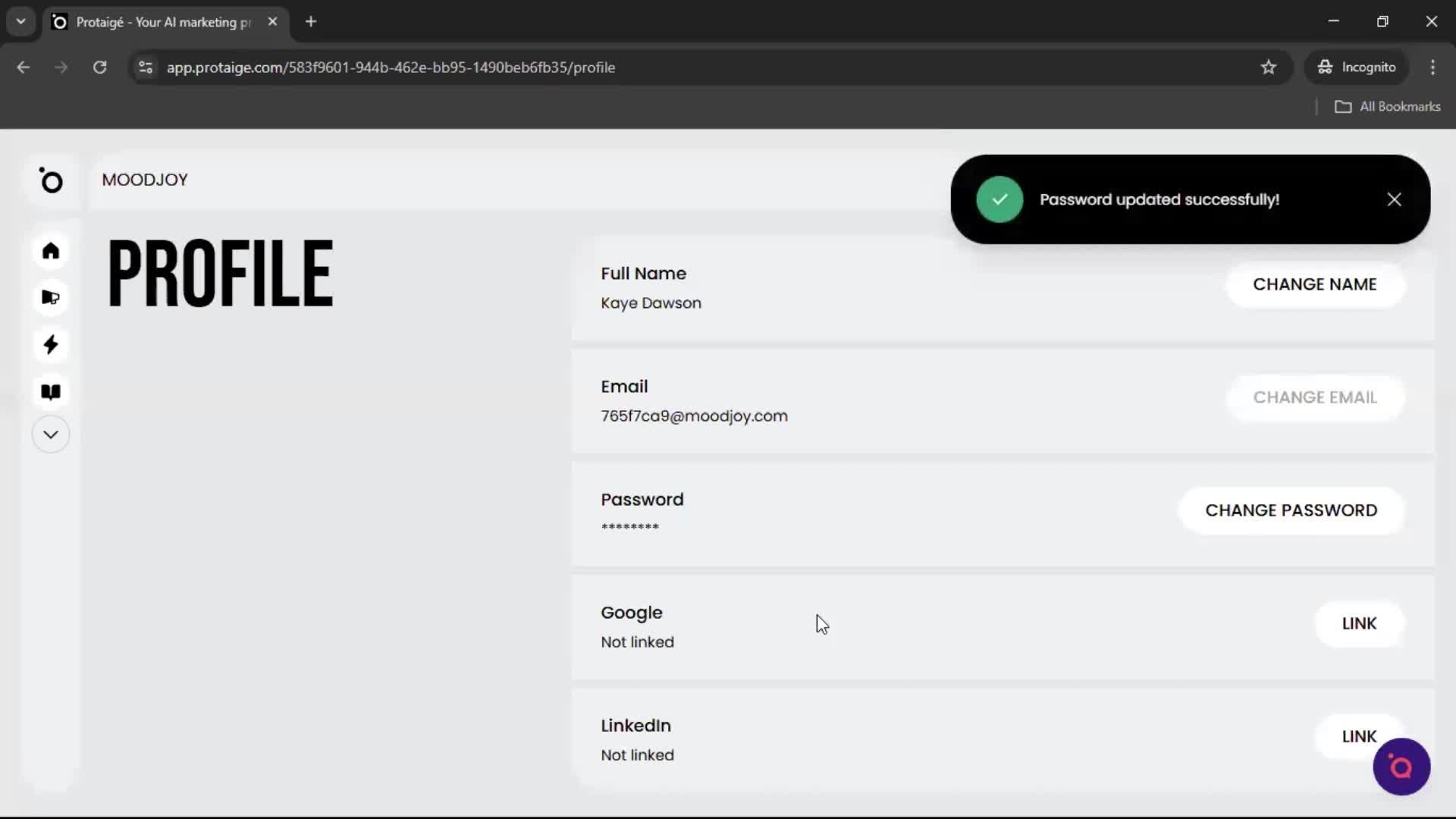 Changing password screenshot