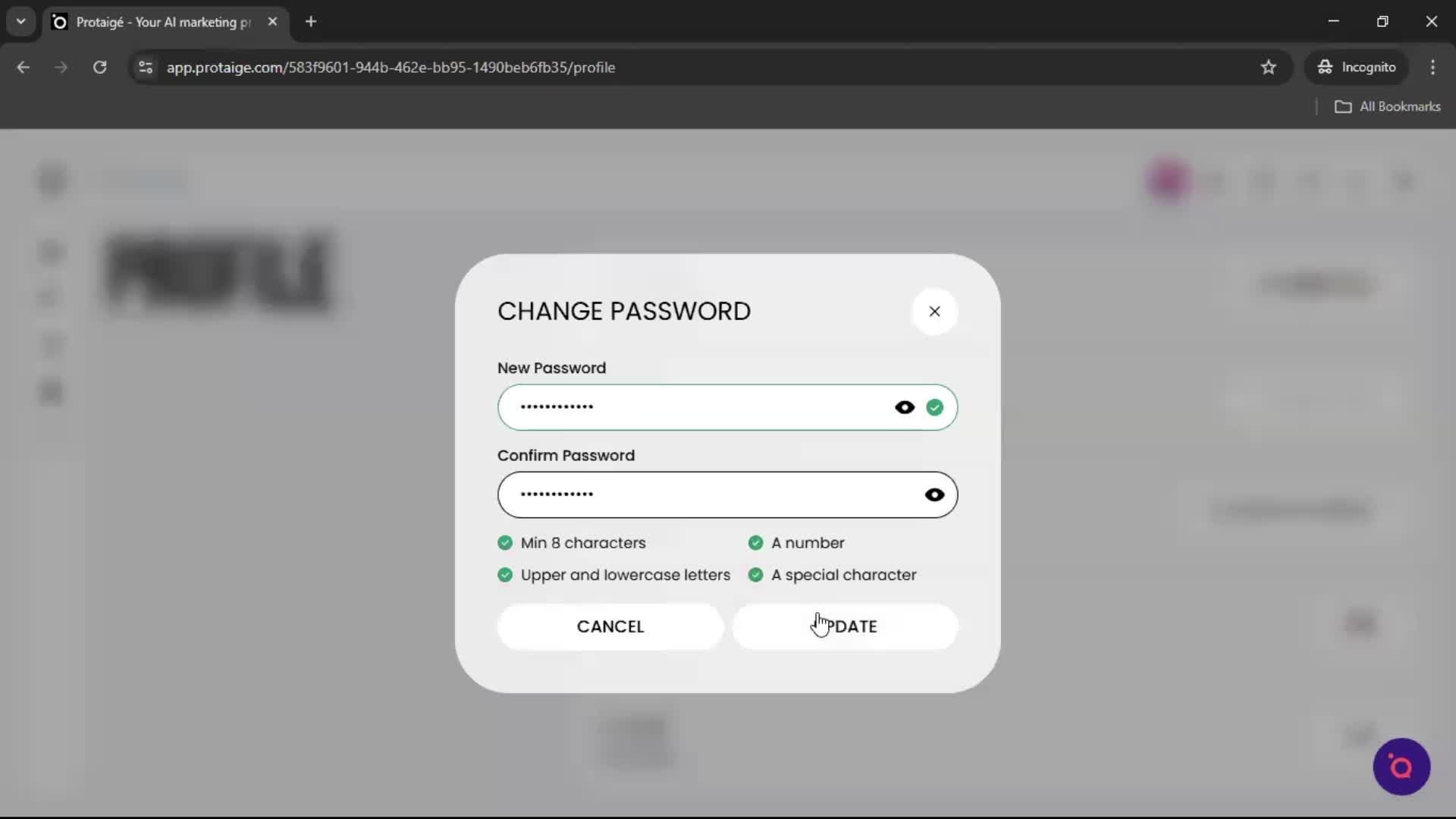 Changing password screenshot