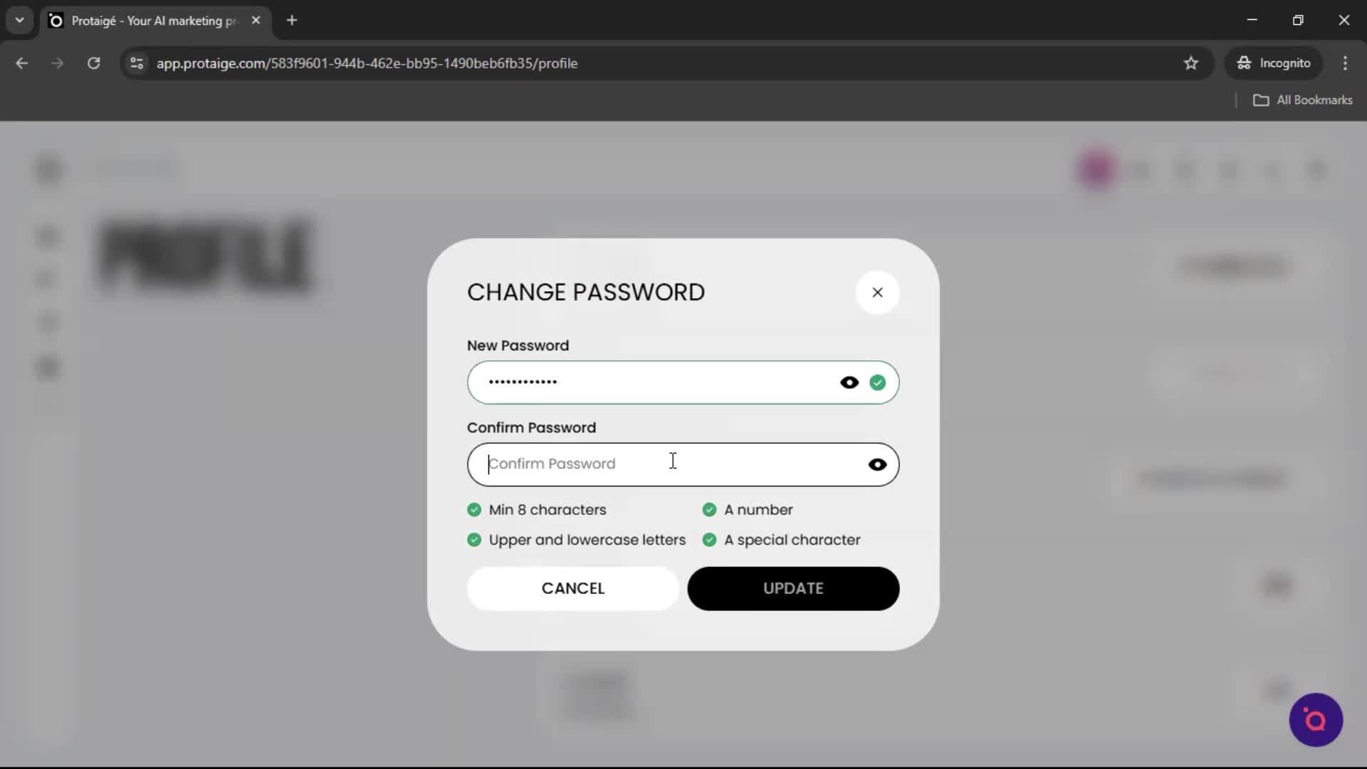 Changing password screenshot