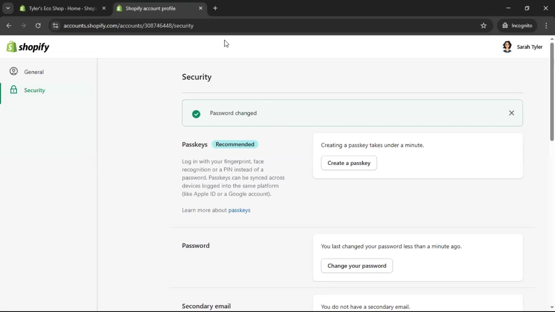 Changing password screenshot