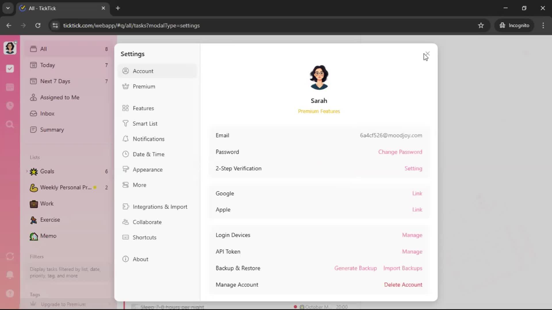 Changing password screenshot