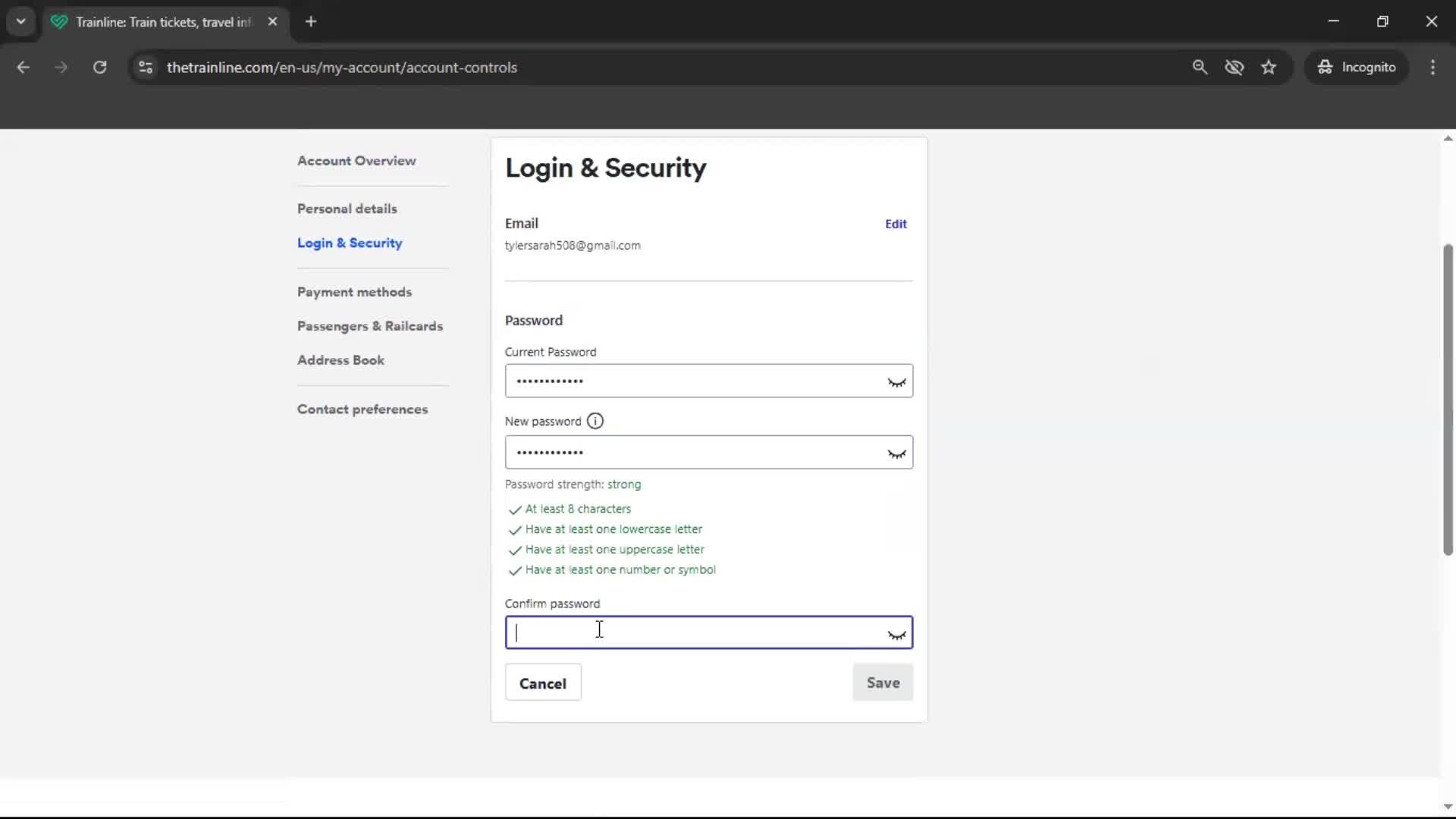 Changing password screenshot