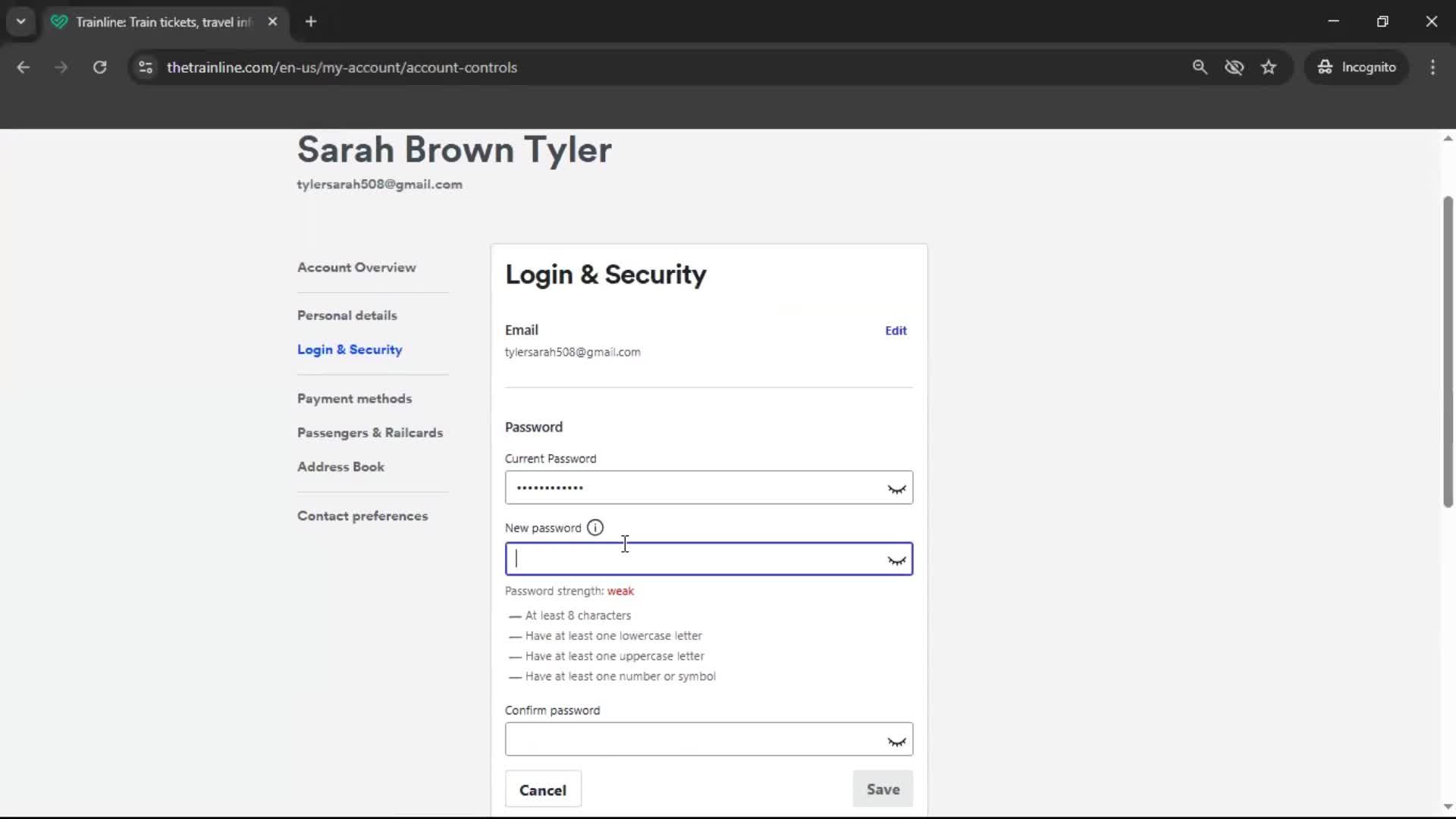 Changing password screenshot