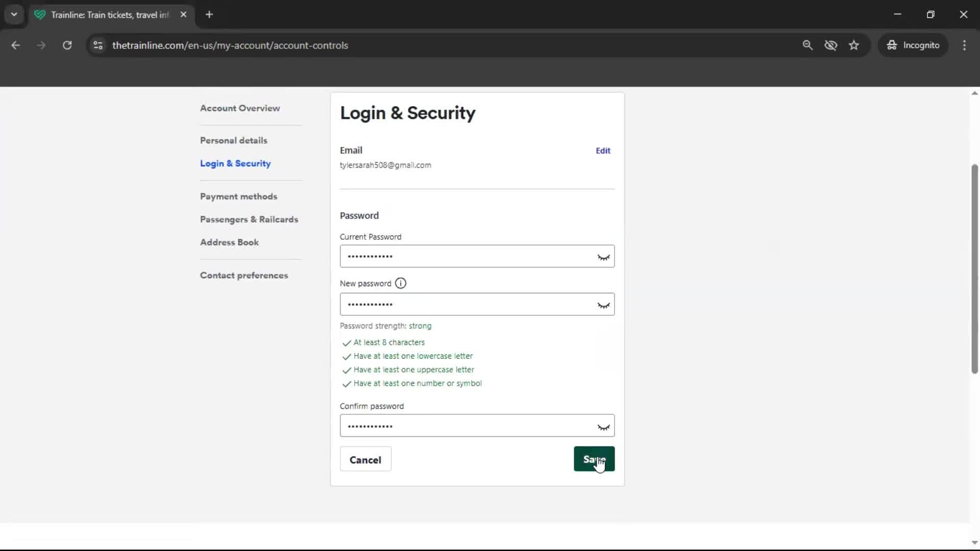 Changing password screenshot