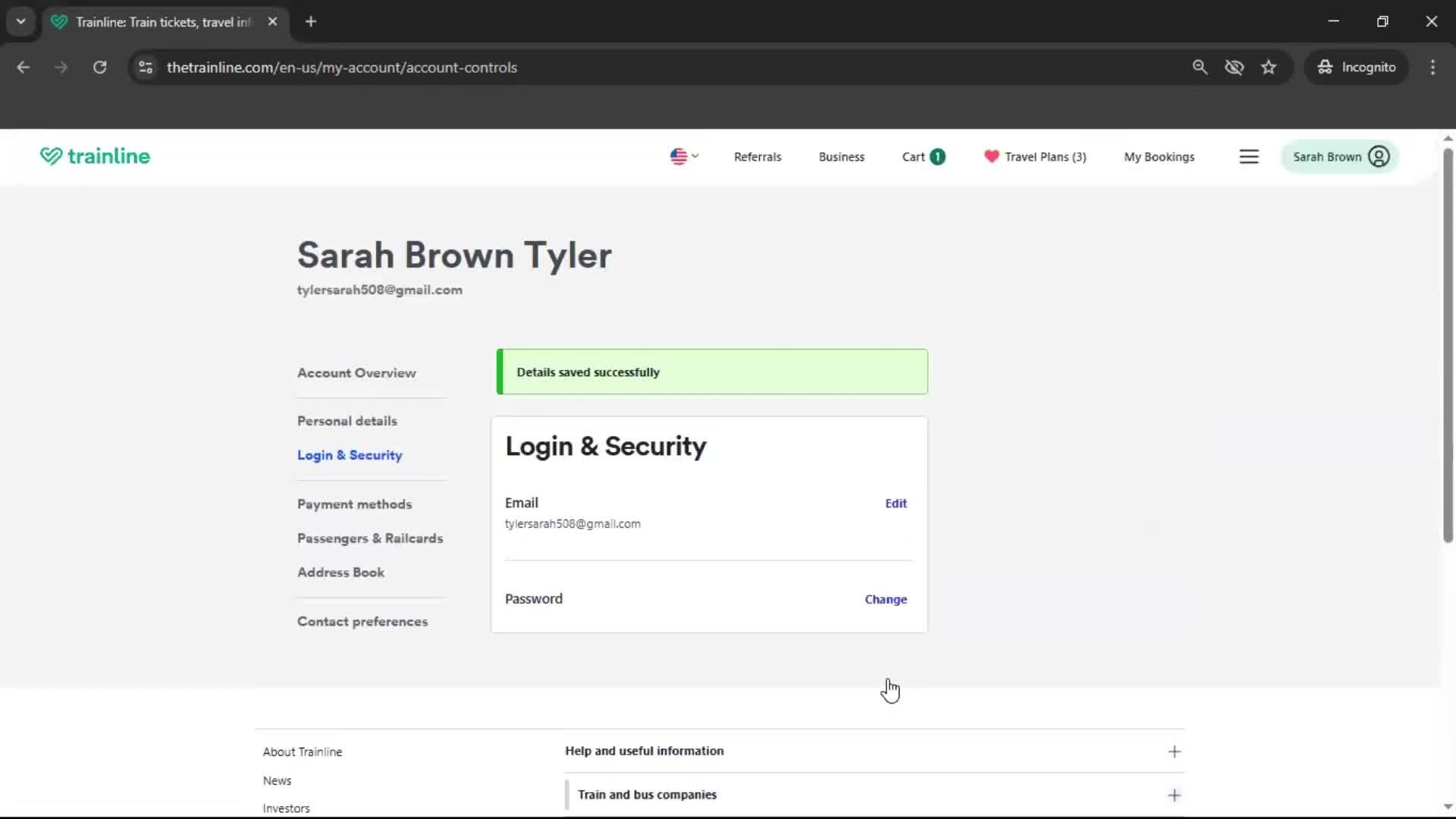Changing password screenshot