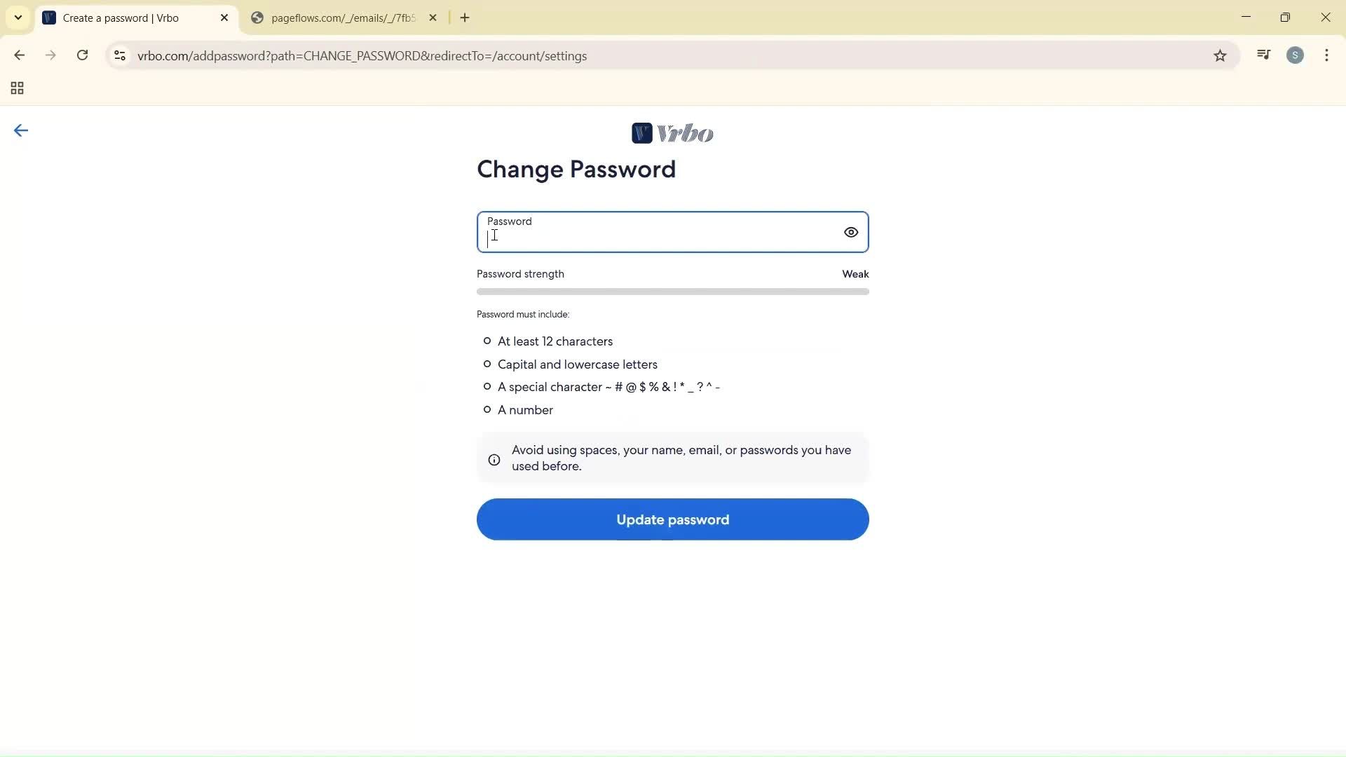 Changing password screenshot