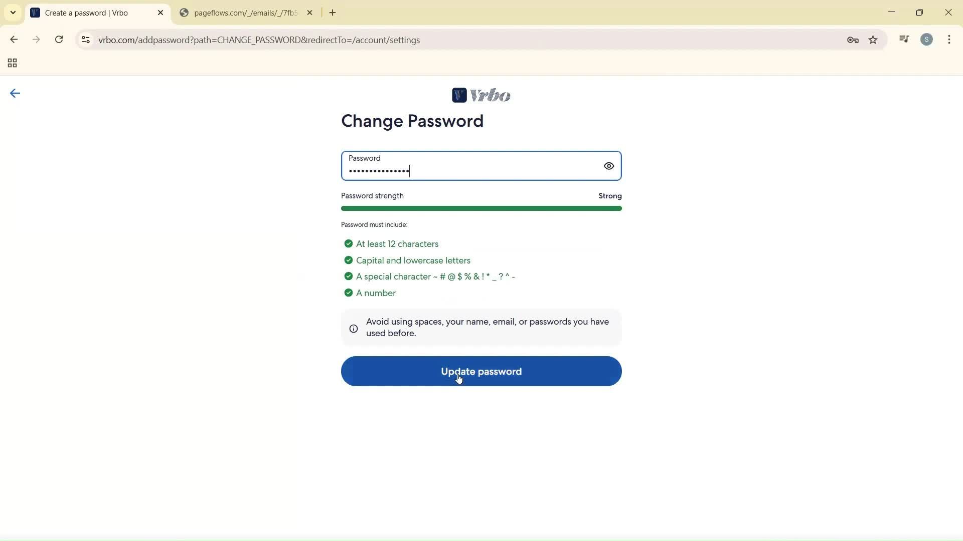 Changing password screenshot