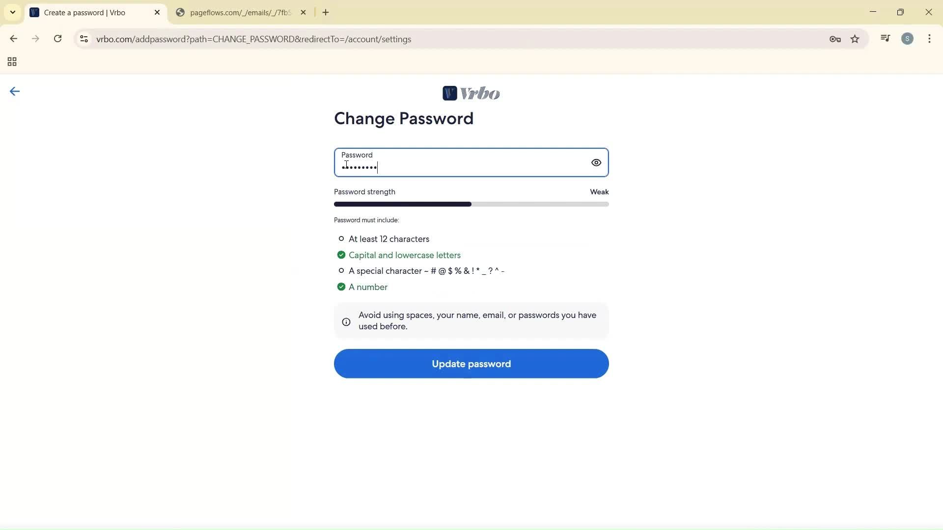 Changing password screenshot