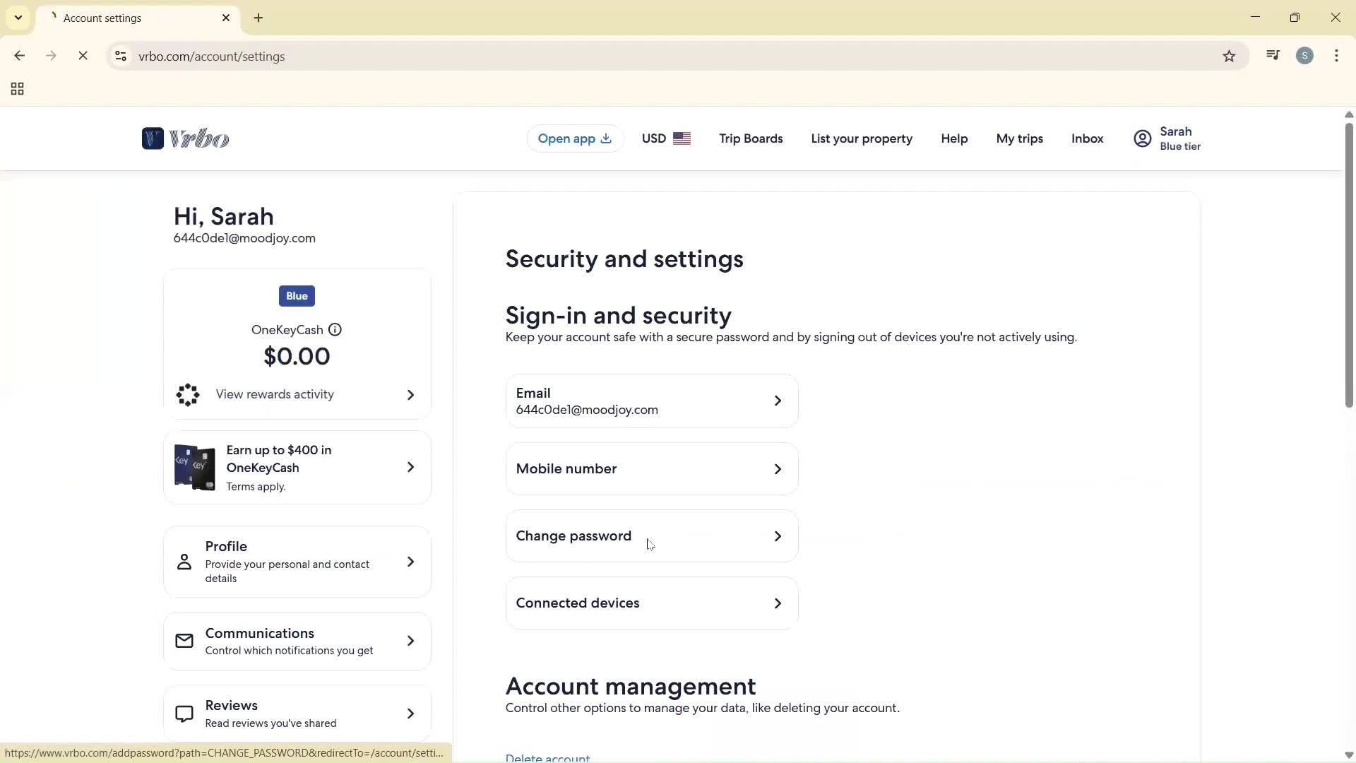 Changing password screenshot