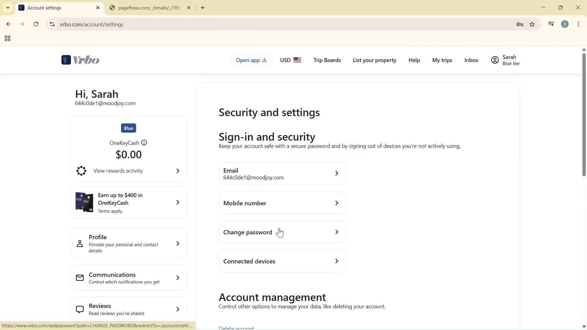 Changing password screenshot