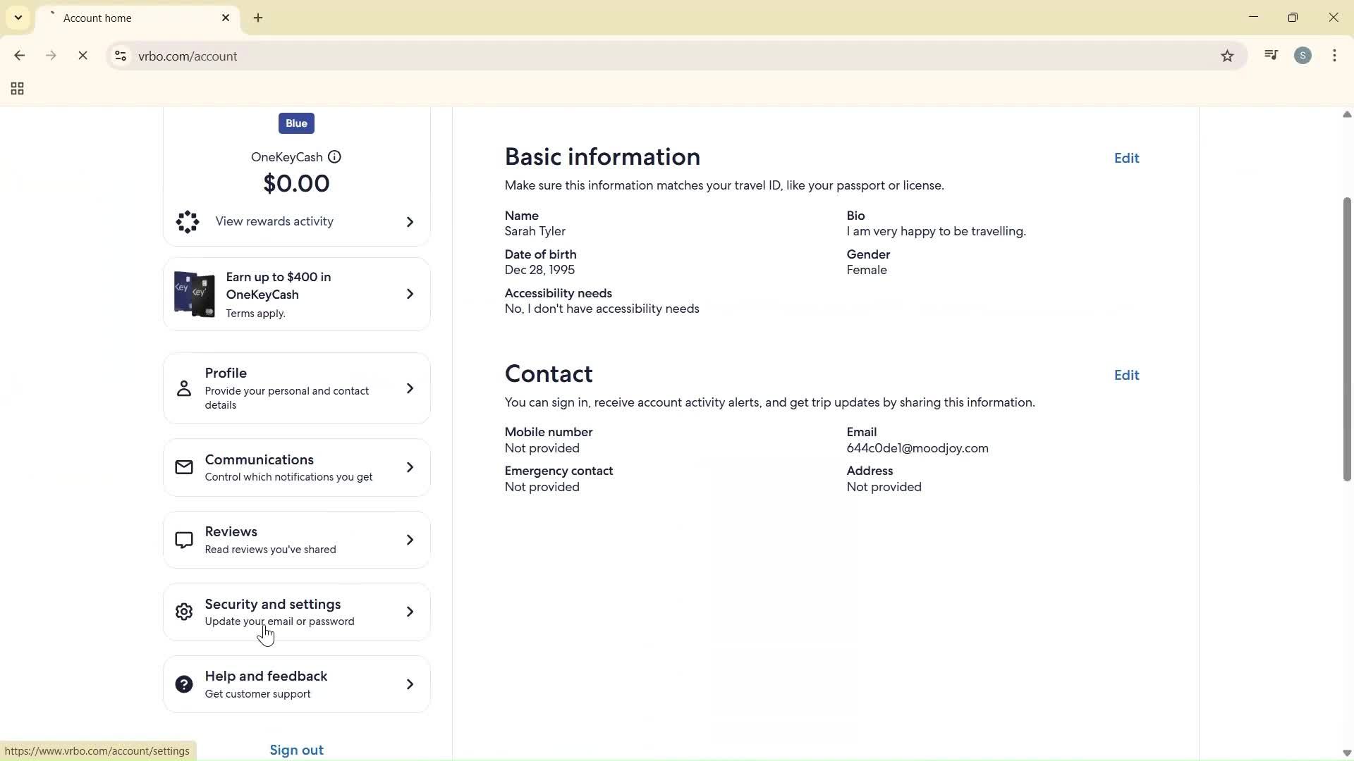 Changing password screenshot