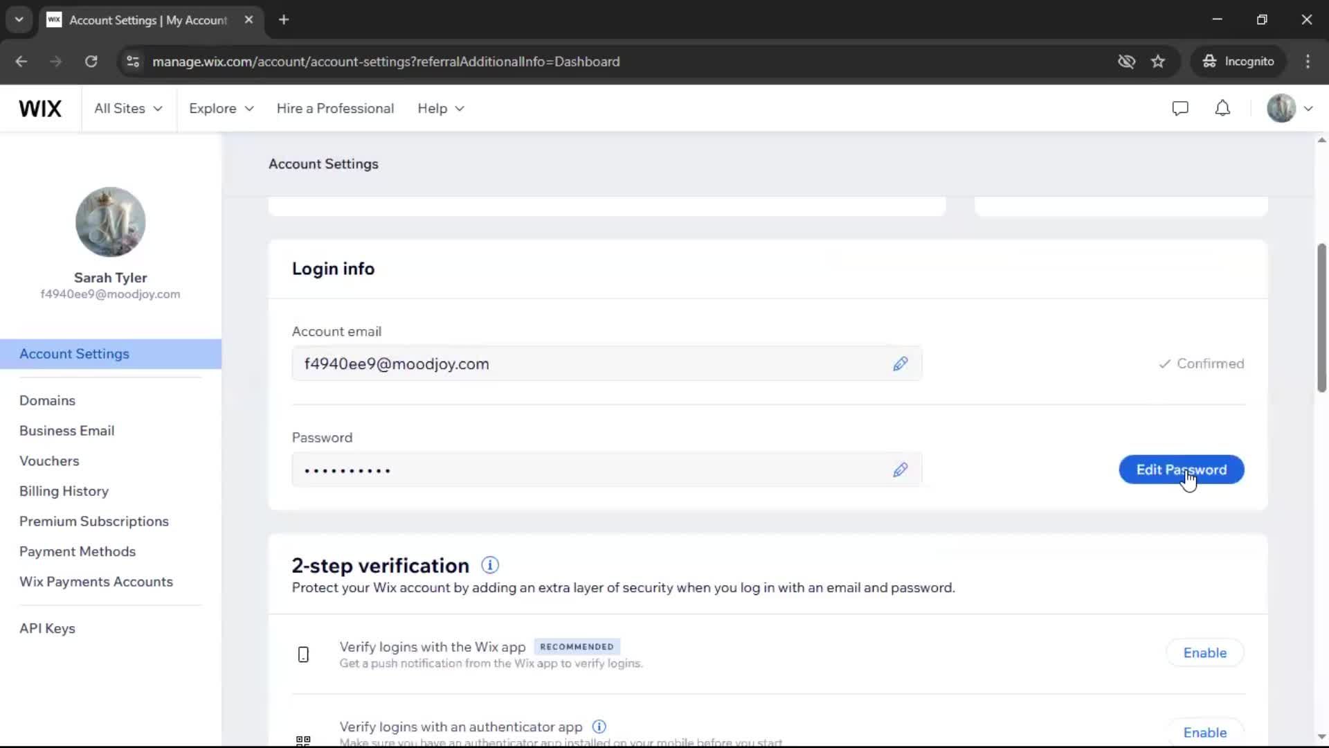 Changing password screenshot