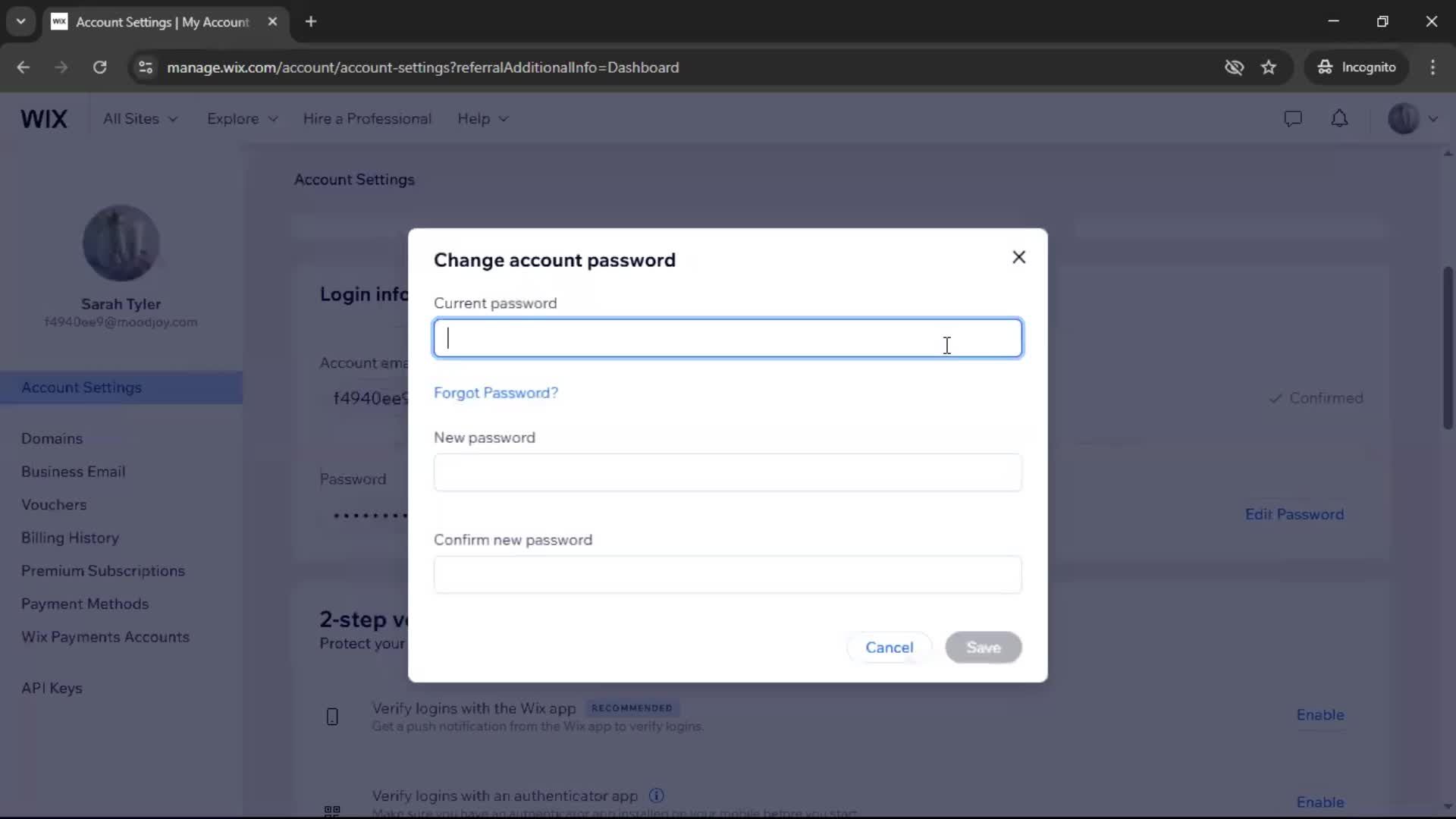 Changing password screenshot