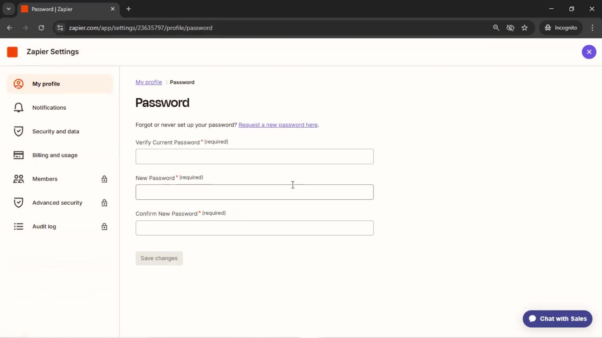 Changing password screenshot