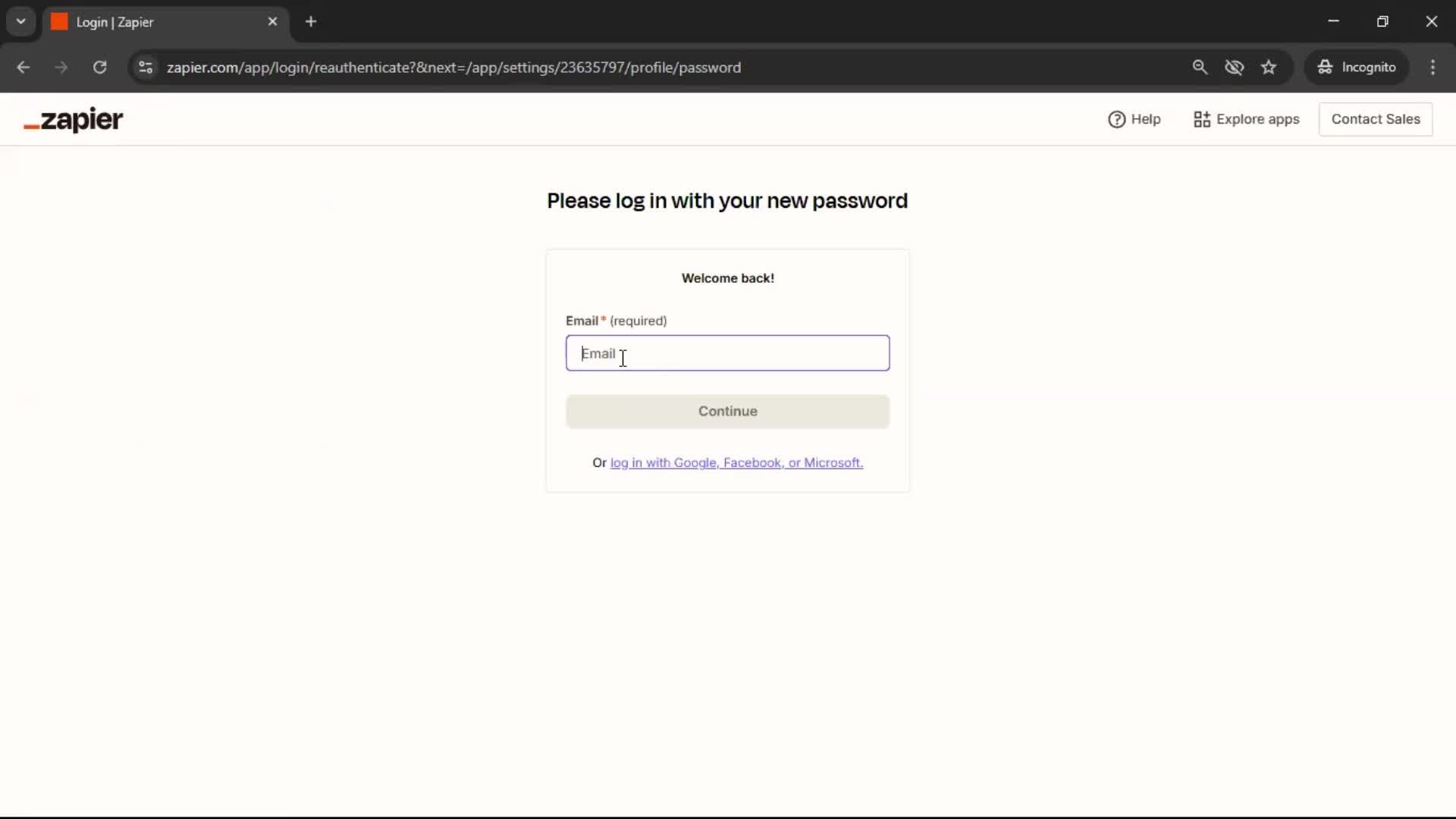 Changing password screenshot