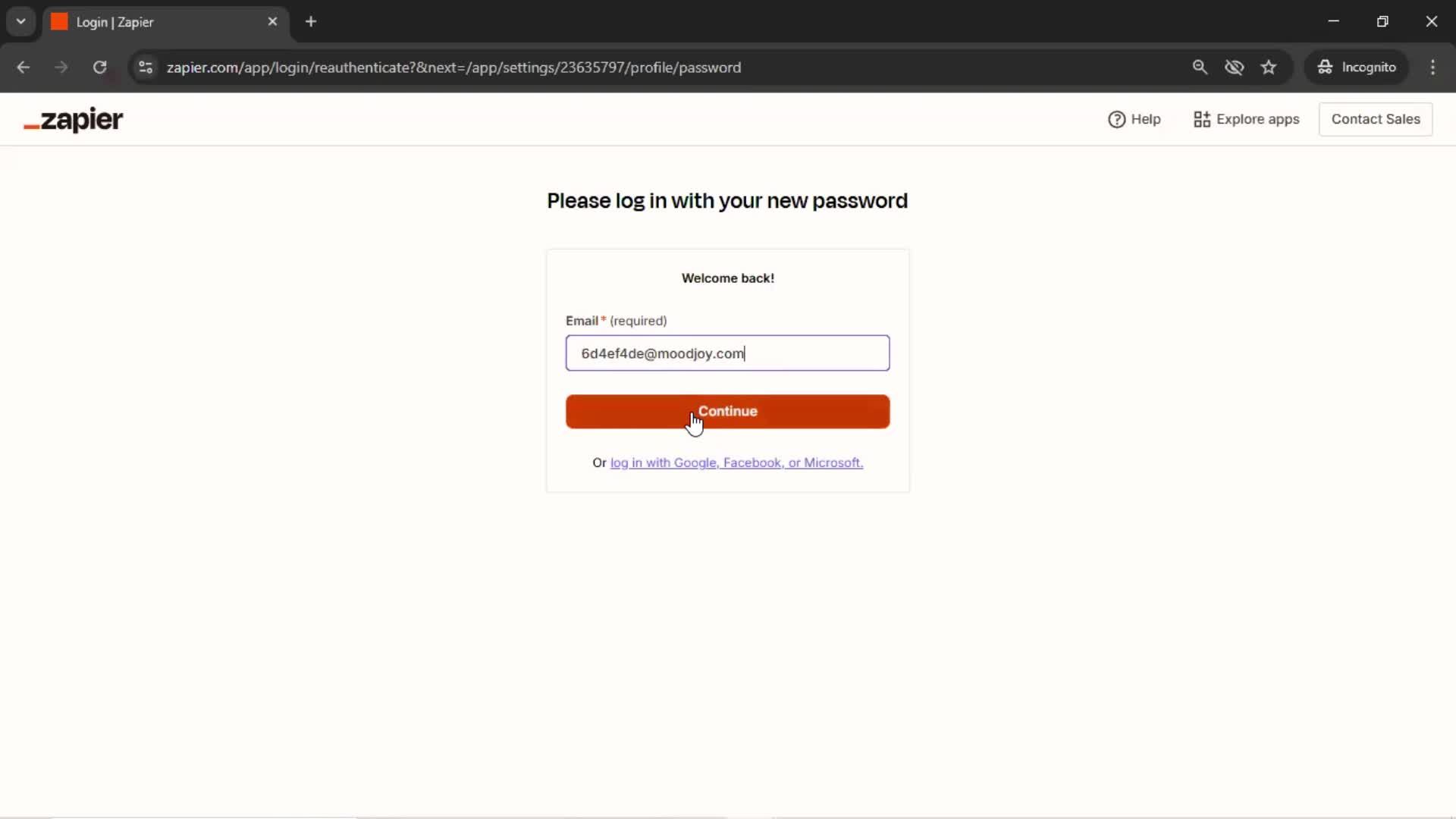 Changing password screenshot