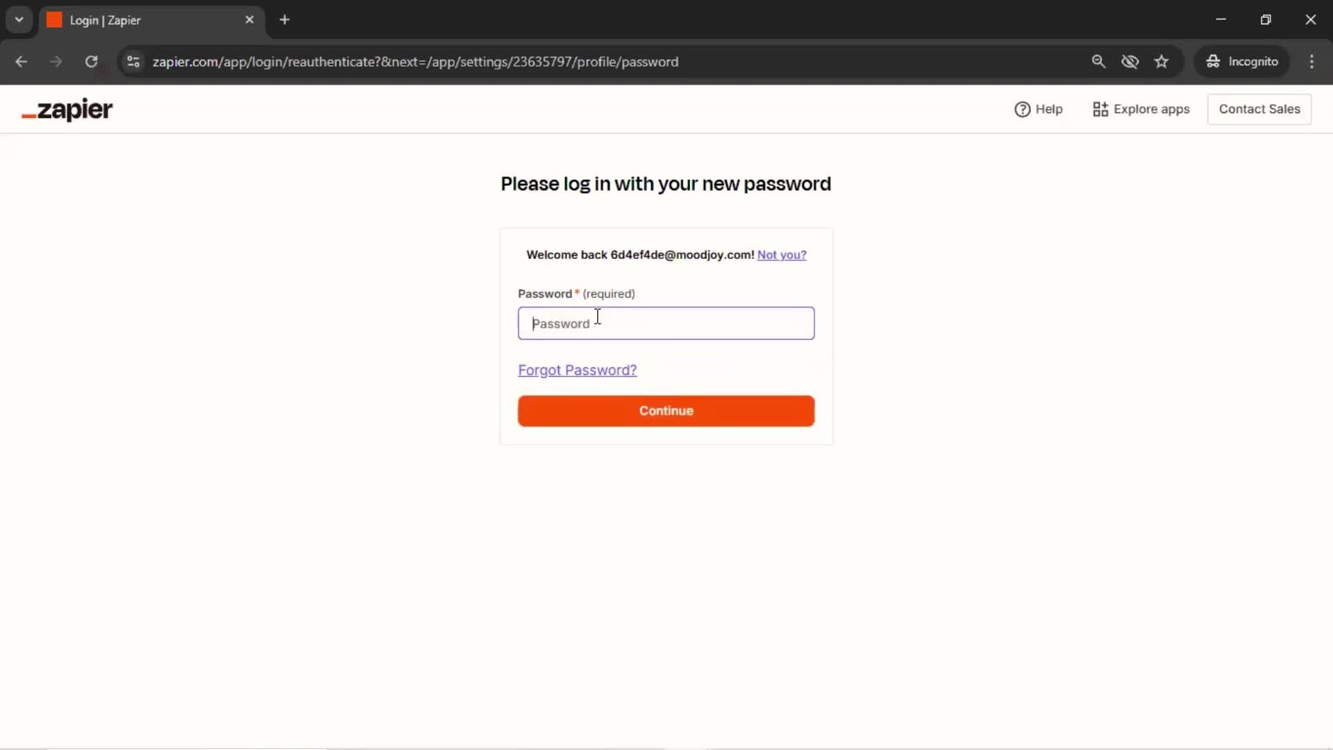 Changing password screenshot