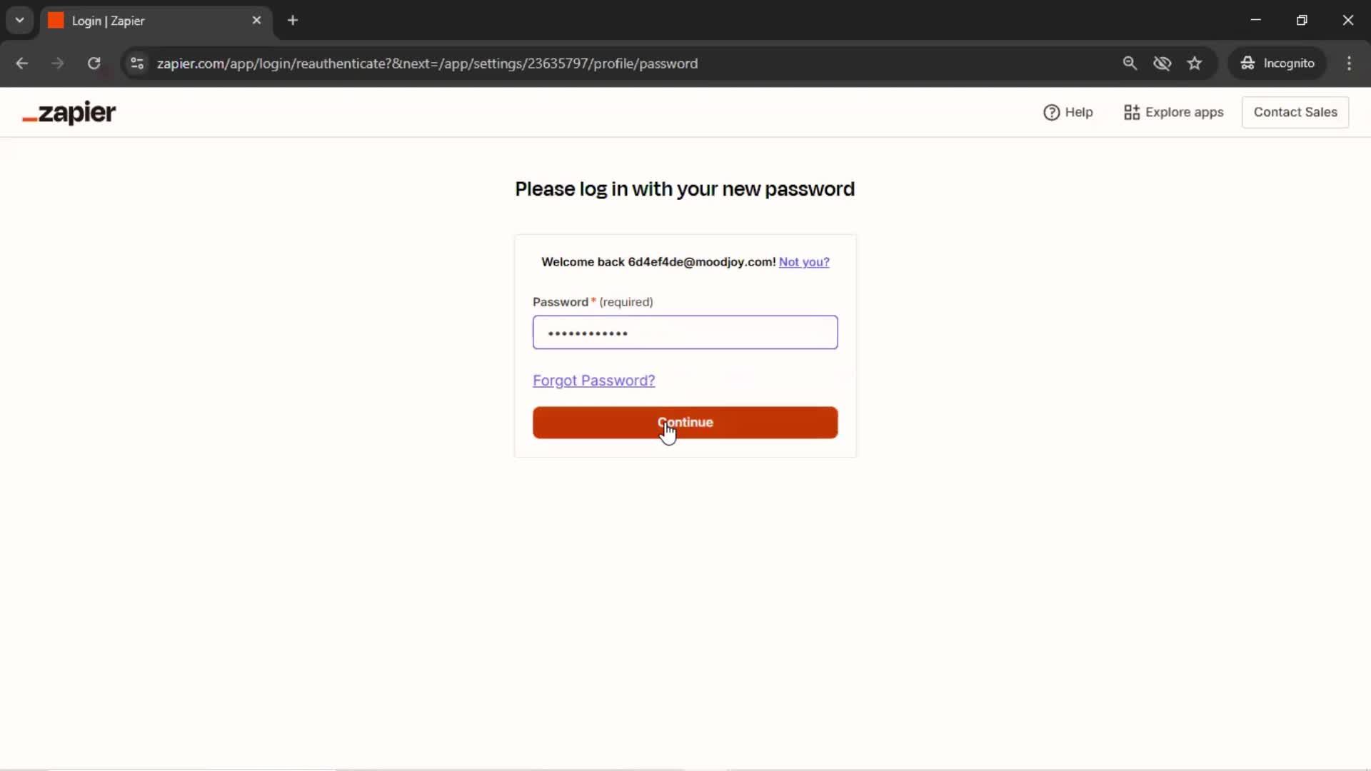Changing password screenshot