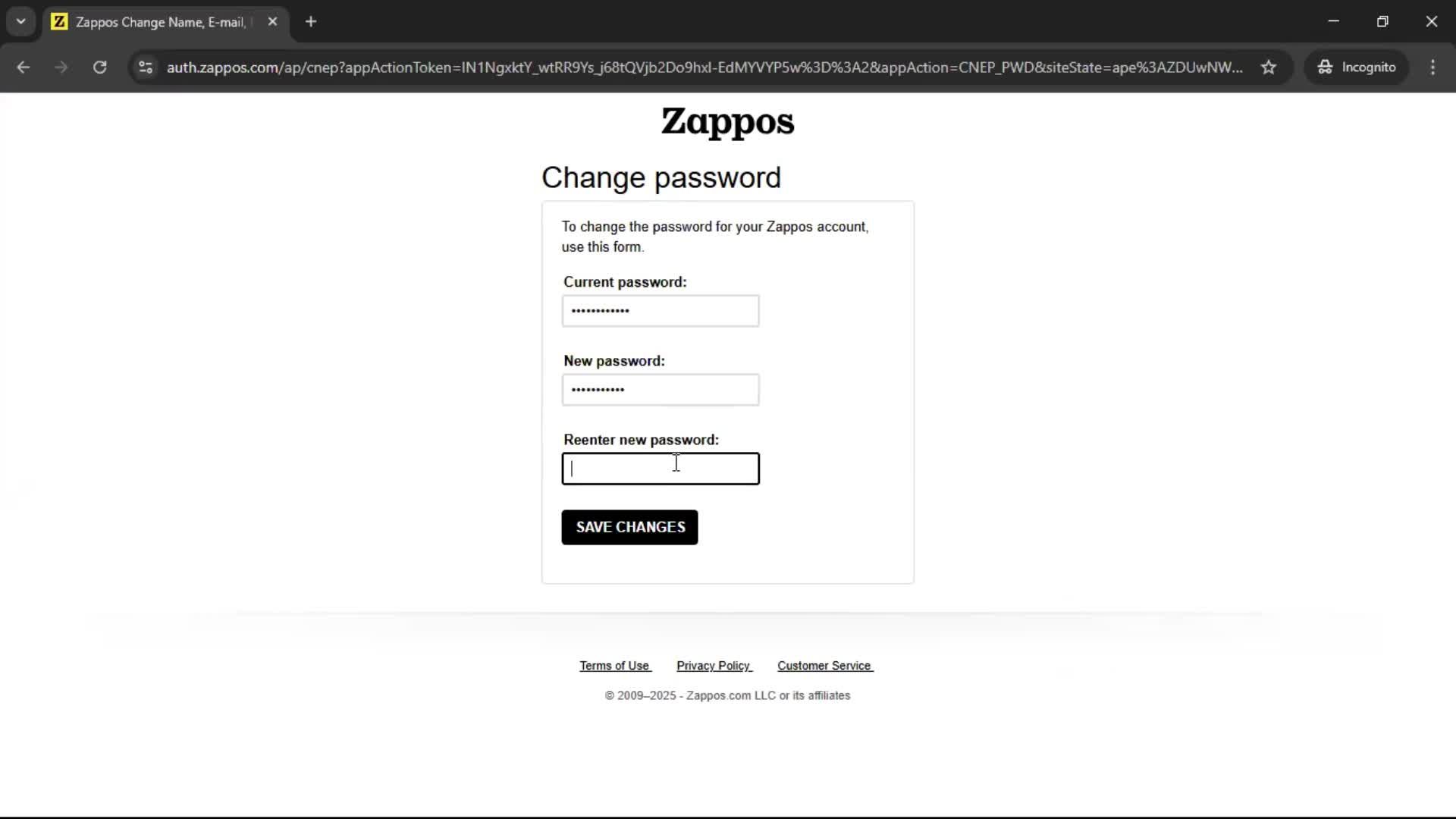 Changing password screenshot
