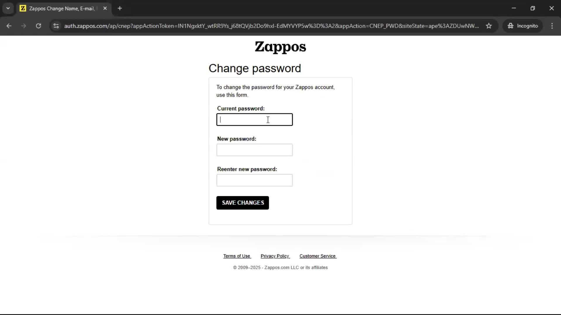 Changing password screenshot