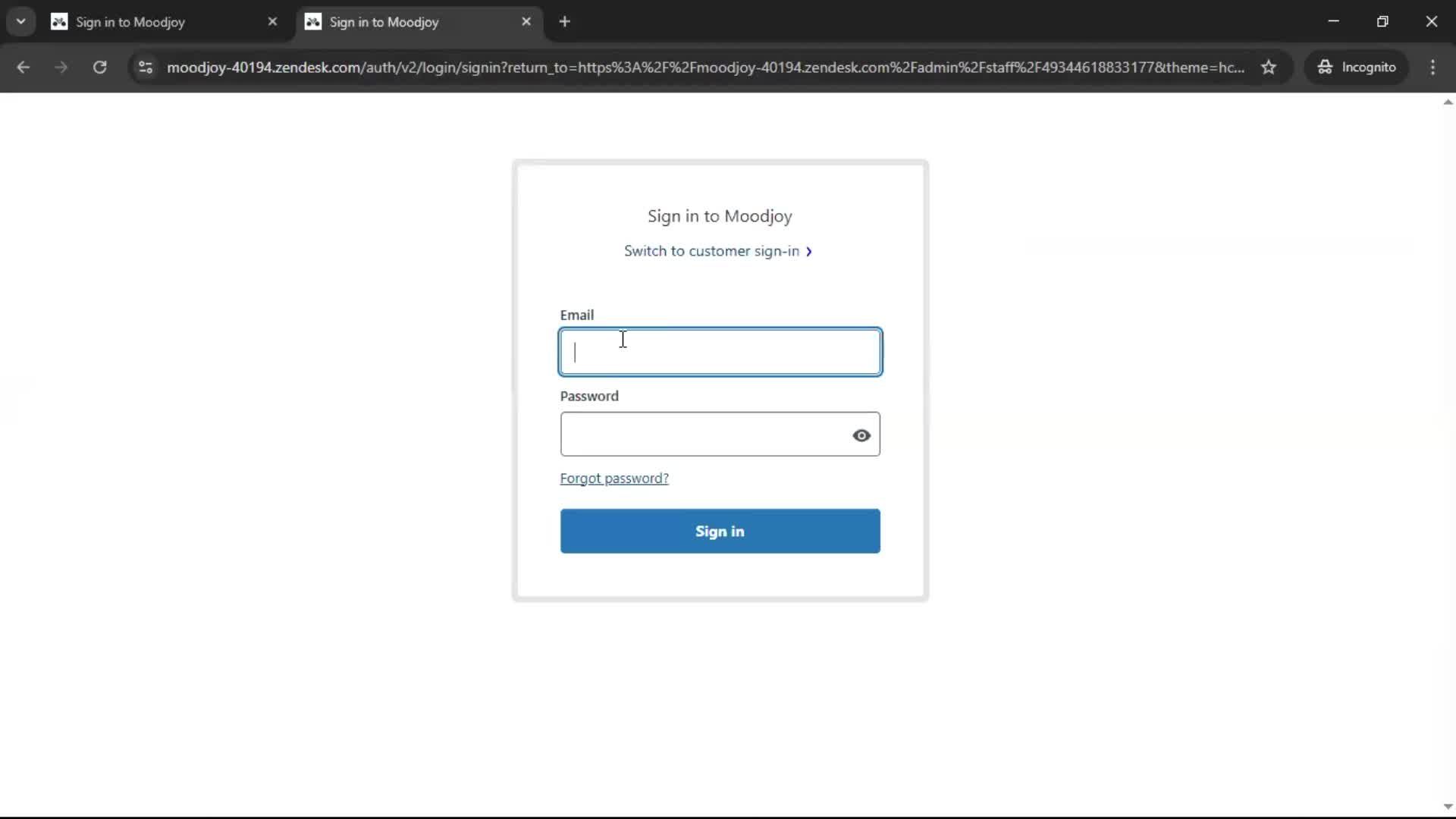 Changing password screenshot