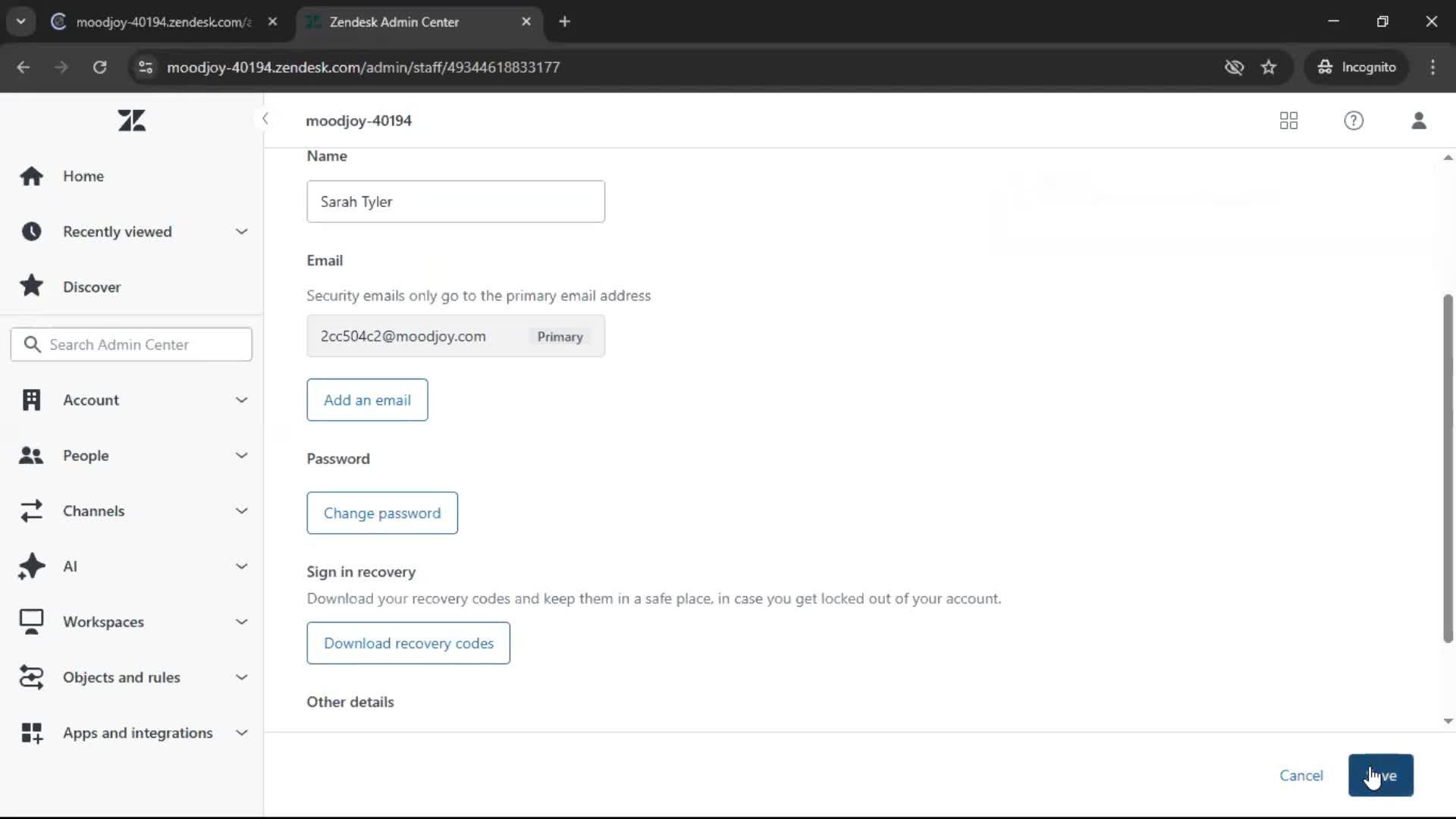 Changing password screenshot