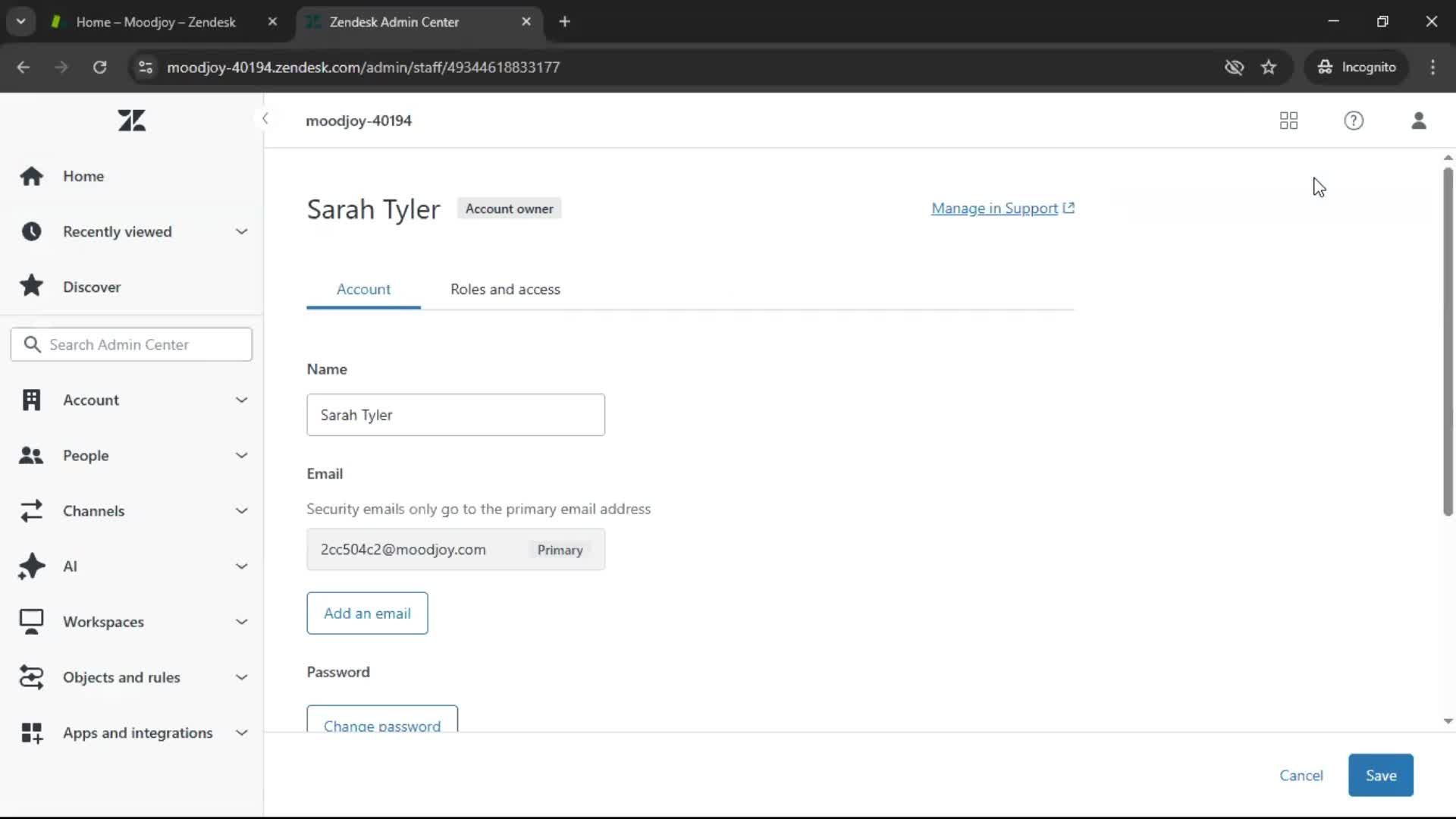 Changing password screenshot