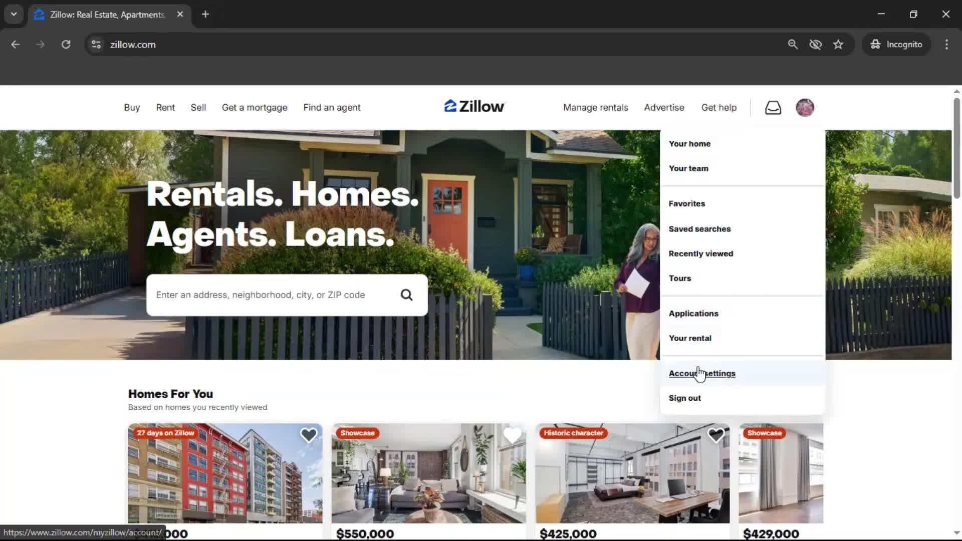 Changing password screenshot