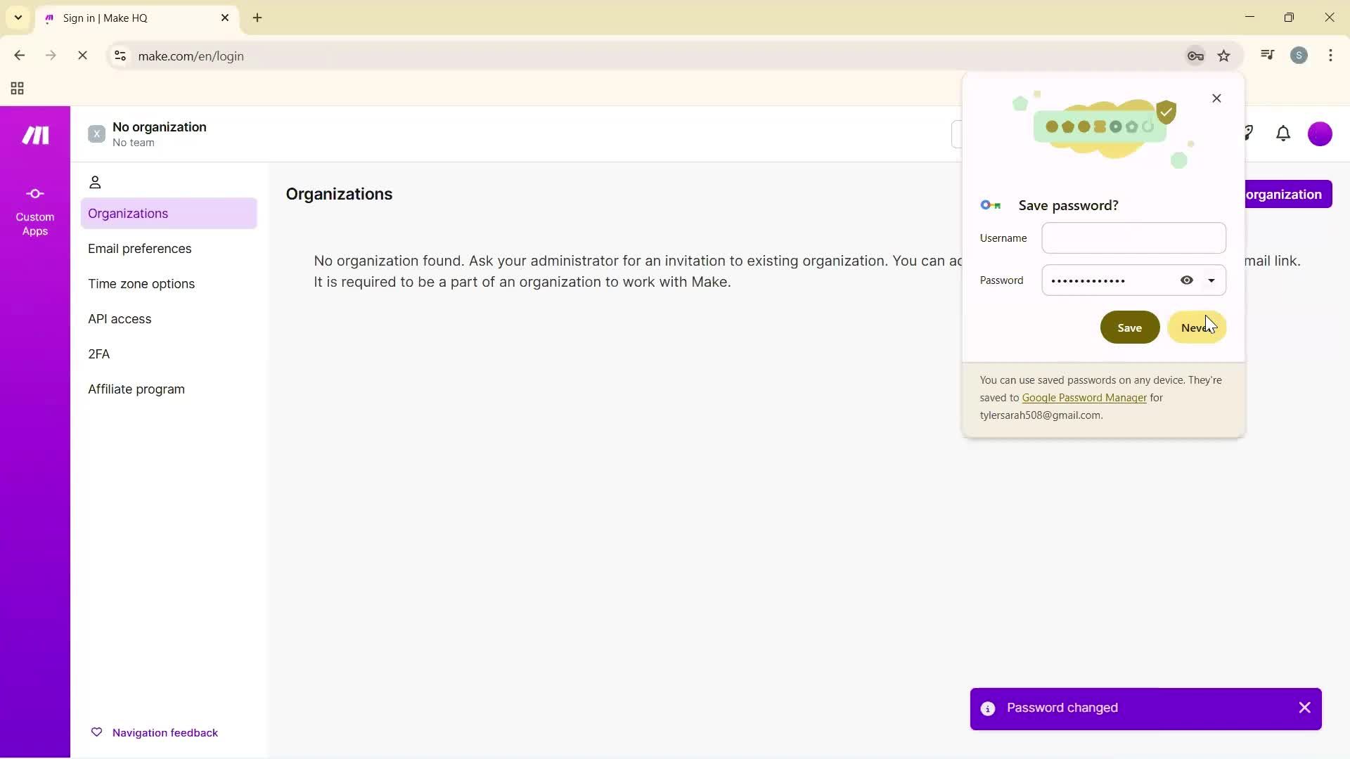 Changing password screenshot