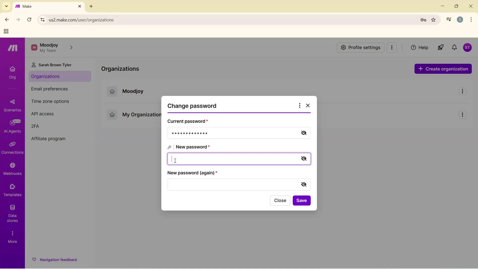 Changing password screenshot